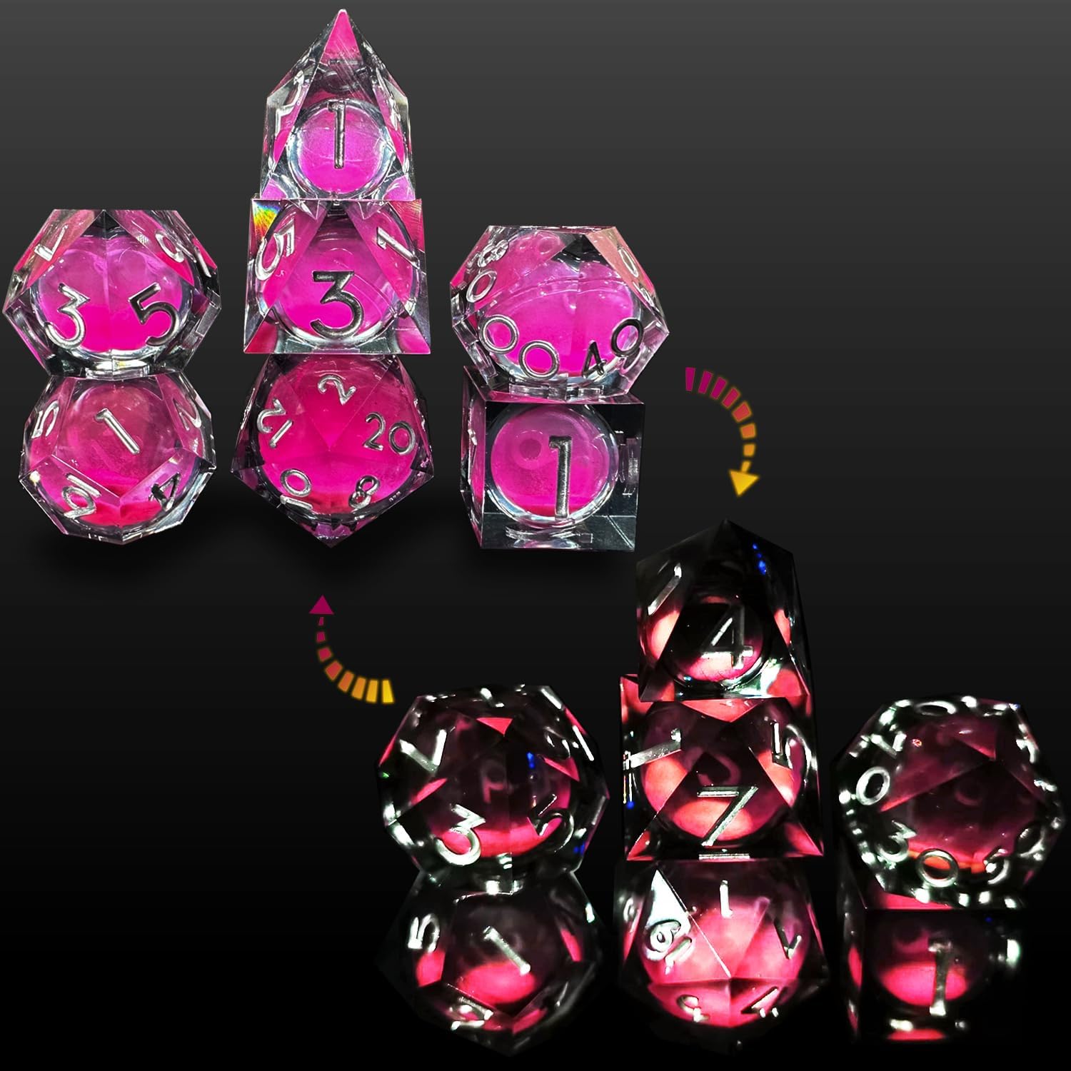 HAOMEJA DND Glowing Quicksand Resin Dice Set 7 Pcs D&D Resin Sharp Edge Role Playing