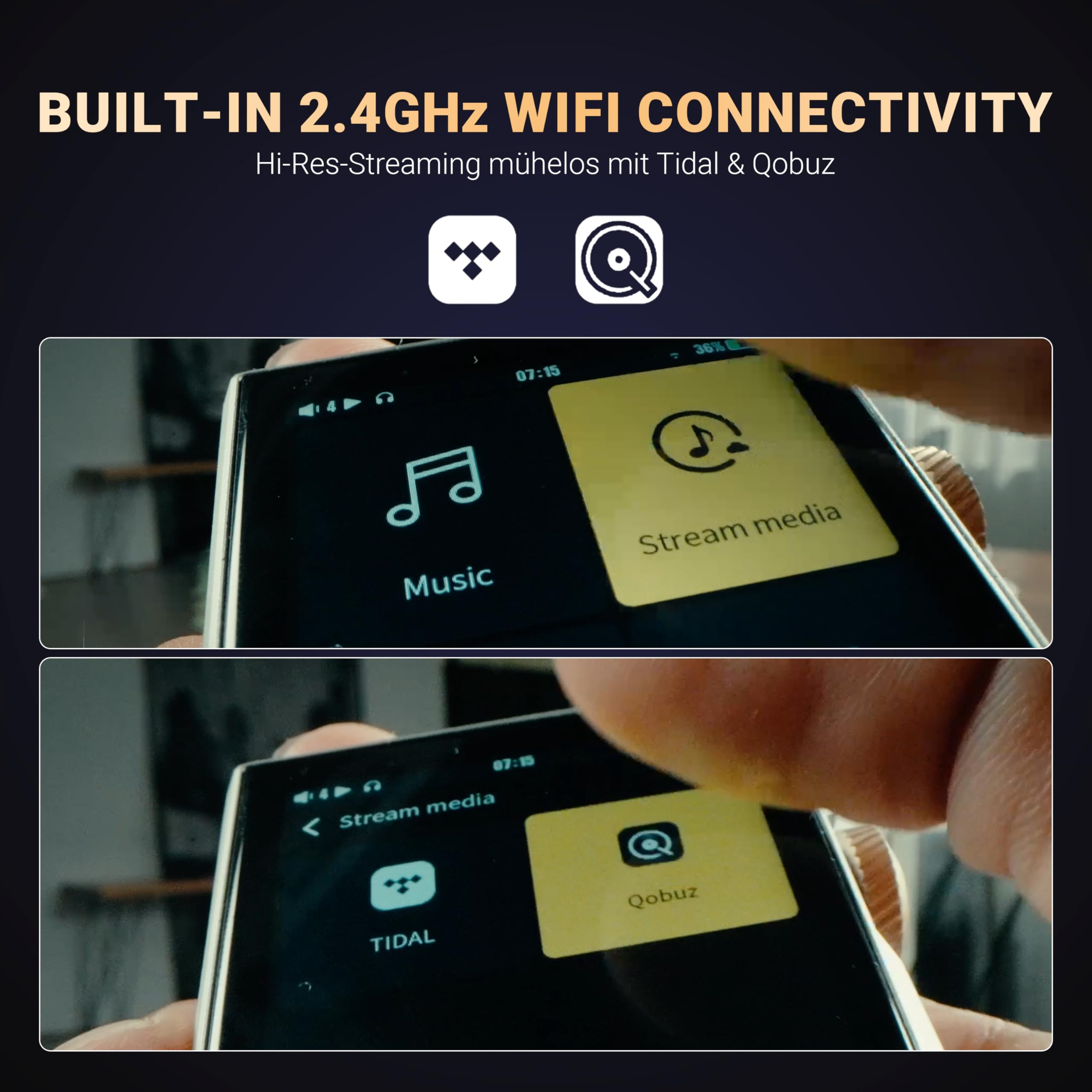 Hidizs AP80 Pro MAX Reproductor MP3 Bluetooth Hi-Res, Streaming WiFi 2.4G, DLNA y AirPlay Inalámbrico, DAP con Doble DAC ESS9219C Chips, Soporte MQA 16X DSD256, Memoria Expandible de 2 TB, Azul