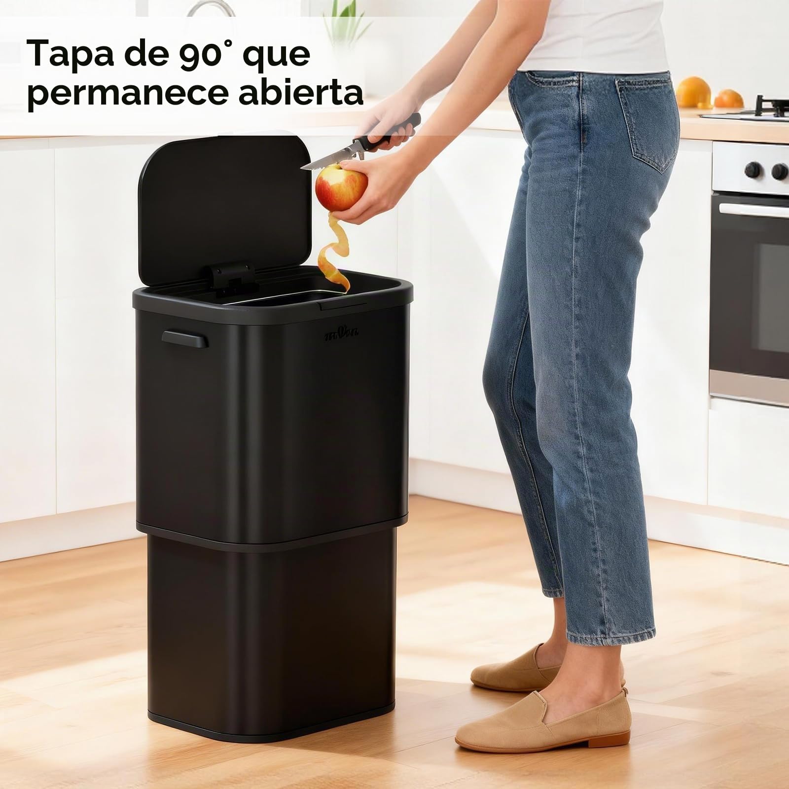 mVm Cubo de Basura Cocina Reciclable, Papelera 70L de Gran Capacidad con Interruptor de Presión Manual (Negro), Ideal para Oficina, Cocina y Sala de Estar