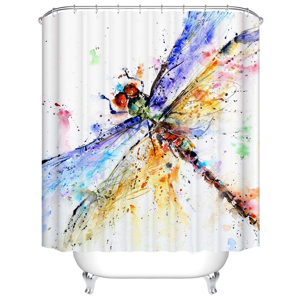 BOYOUTH Watercolor Dragonflies Pattern Digital Print Bath Shower Curtains for Bathroom,Polyester Waterproof Fabric Bath Curtain with 12 Hooks,70x70 Inches,Multicolor