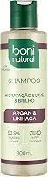 Shampoo Vegano e Natural de Argan e Linhaça, Para todos os tipos de cabelo, Hidratação e Brilho, Boni Natural, 300ml