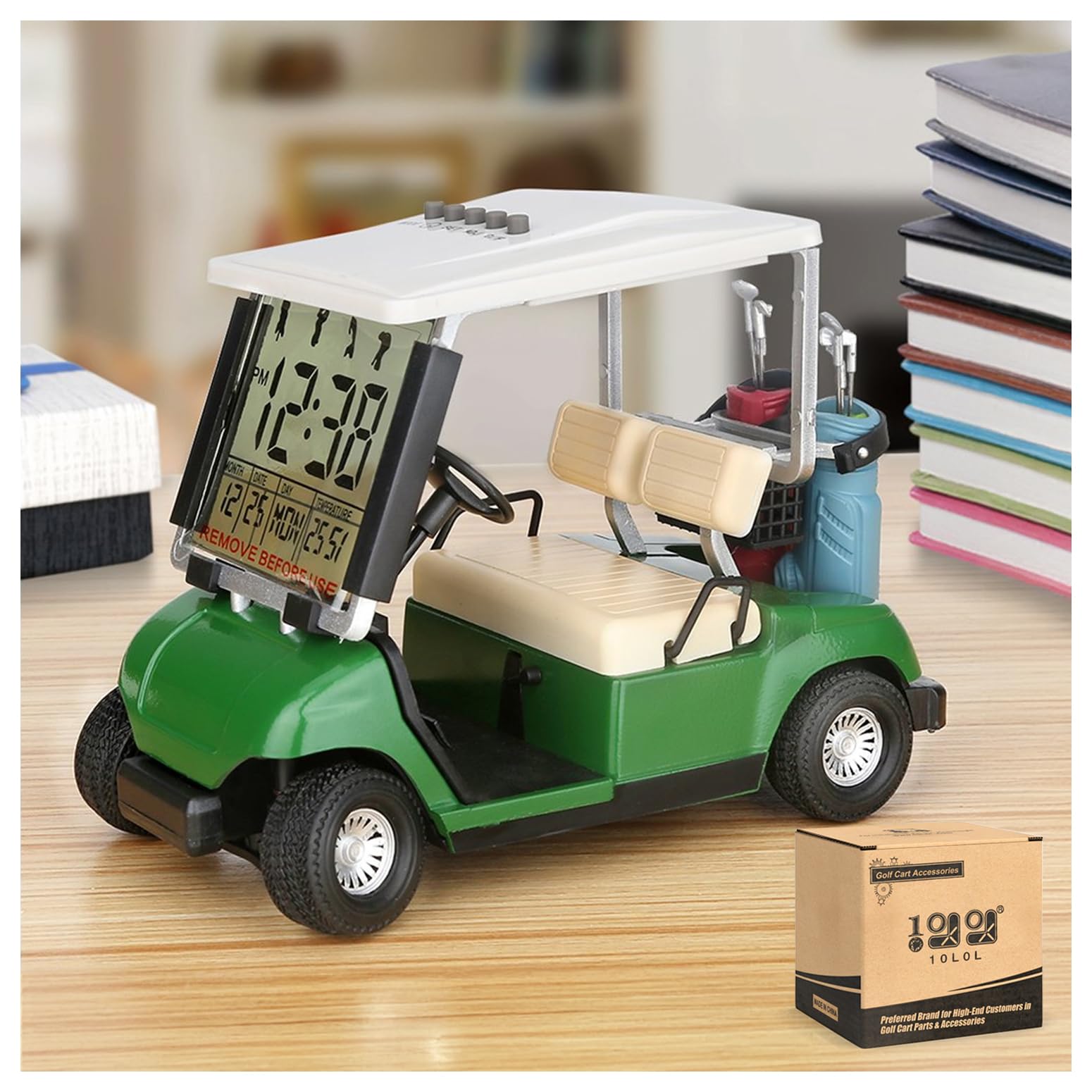 10L0L Mini Golf Cart Alarm Clock LCD Display Calendar Golf Gifts for Men Fans Golfers Superior Race Souvenir Novelty(Green)
