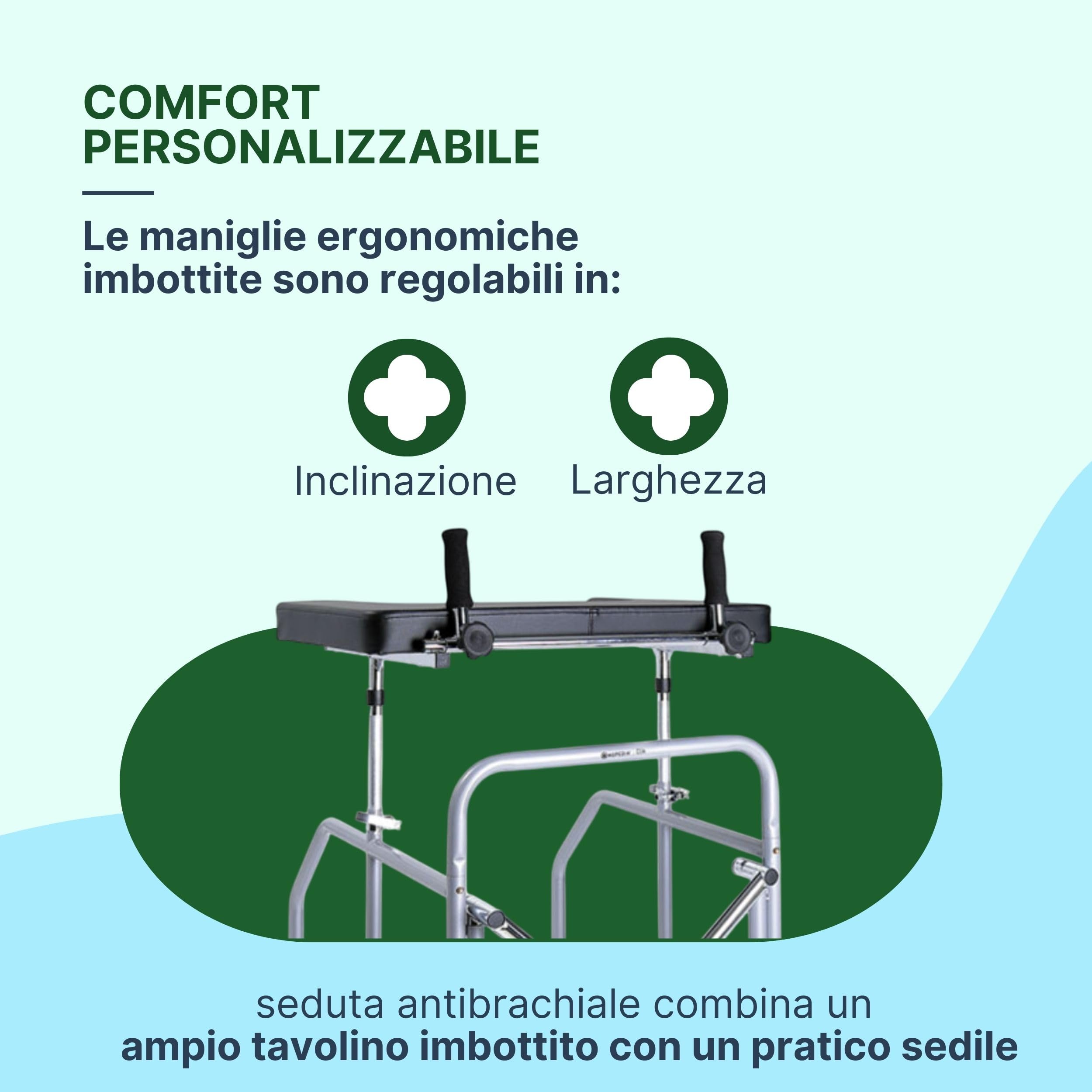 Deambulatore per Anziani - Girello - Deambulatore per Anziani 4 Ruote- Con Appoggio Antibrachiale a Tavolo