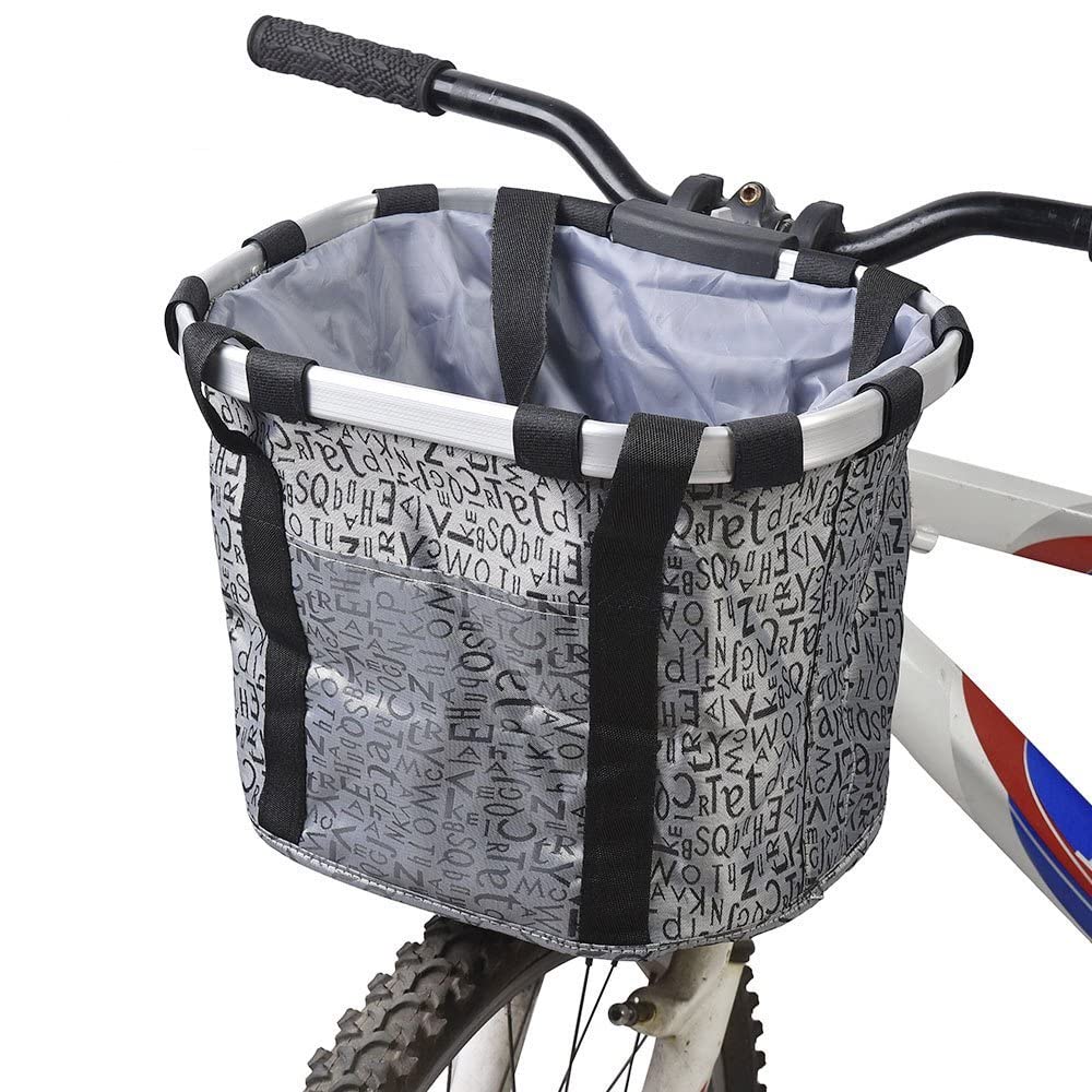 Cesta para Delantero de Bicicleta Extraíble de Lienzo, Cesta de Transporte para Mascotas, Marco de Aleación de Aluminio (Plateado)