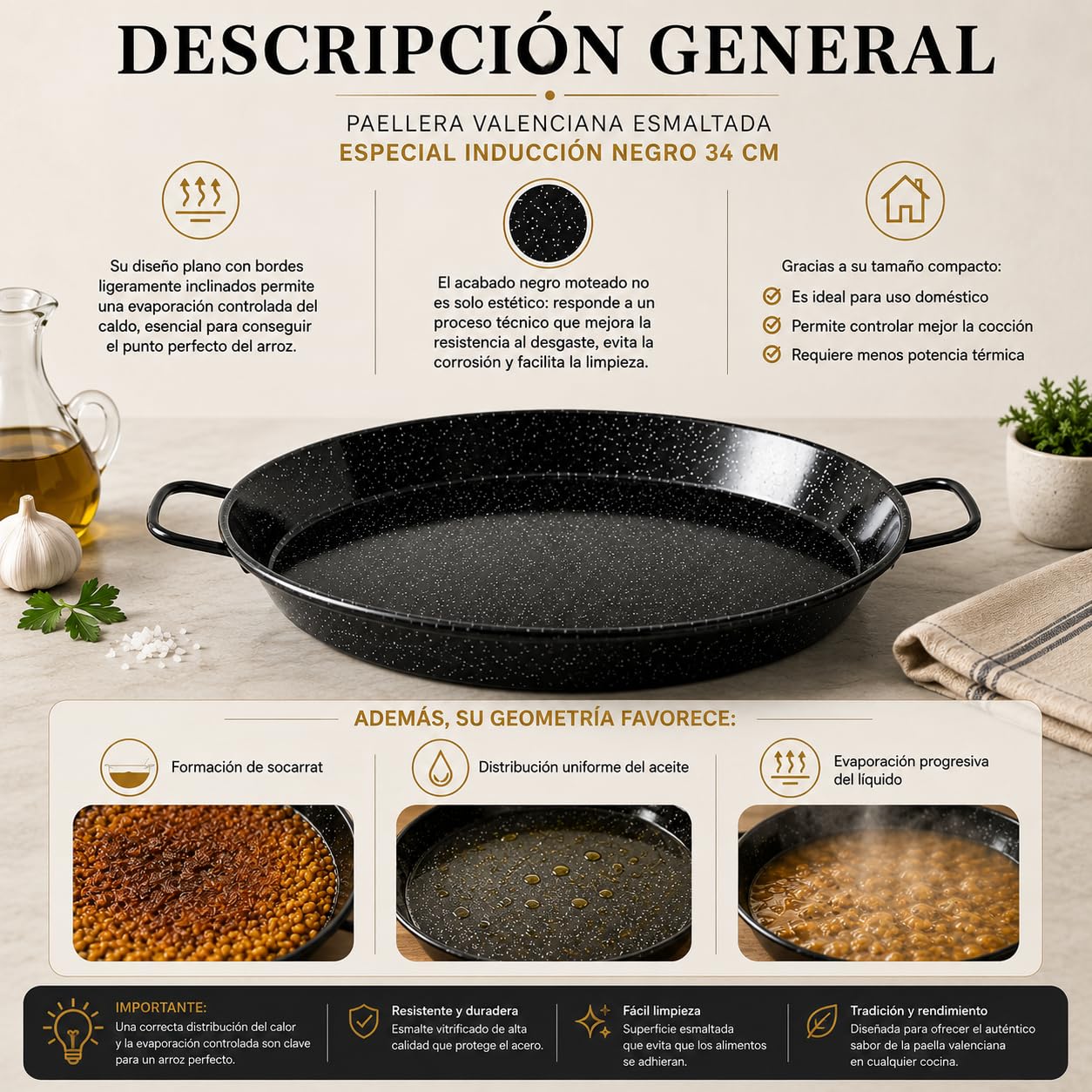 Garcima Poêle à paella pour 6 personnes, émaillée, 34 cm