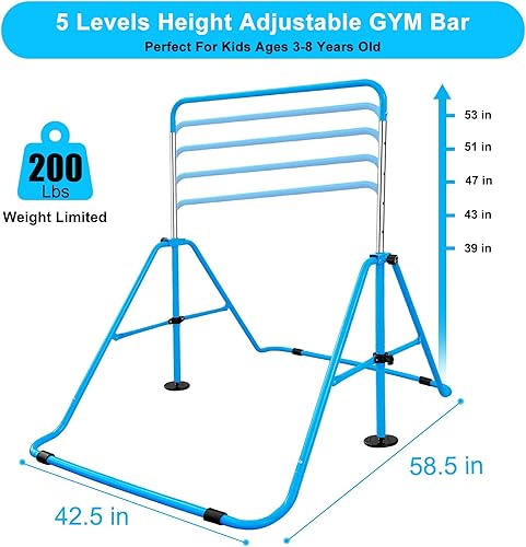 Miniatura 5 de Barras de gimnasia para niños, barra de entrenamiento de gimnasia de 5 alturas ajustables, barra horizontal plegable para el hogar
