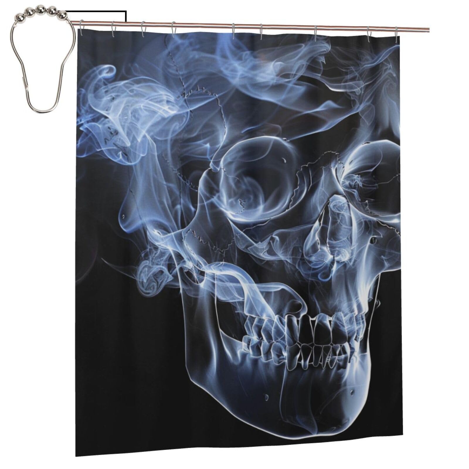 BWWHCCTI Skull Printed Shower Curtain With 12 Iron Hooks Opaque Quick Drying Waterproof Shower Curtains Sets For Bathroom 152x183 Cm