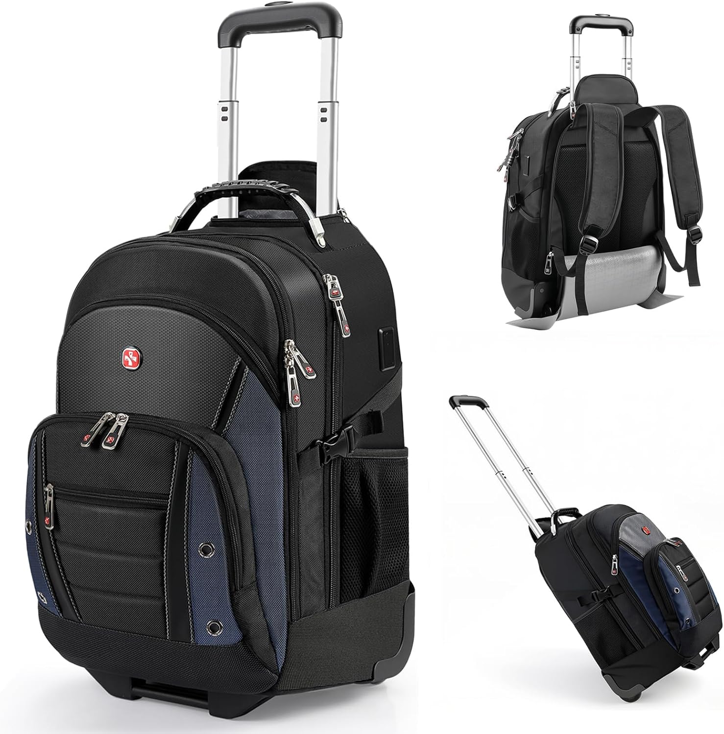 star cloud Rolling Backpack with Wheels, USB & Type-C Charging Port, 21x14x9 Water Resistant Wheeled Backpack, 17.3" Roller Laptop Backpack, Carry On Luggage for Business Travel College Work Bag Rolling Backpack Without Tsa Lock