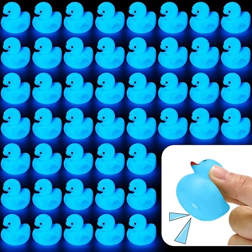 100 patos de goma que brillan en la oscuridad de 1.5 pulgadas, mini pato de goma luminoso chirriante flotante iluminado, juguetes de bañera, mini