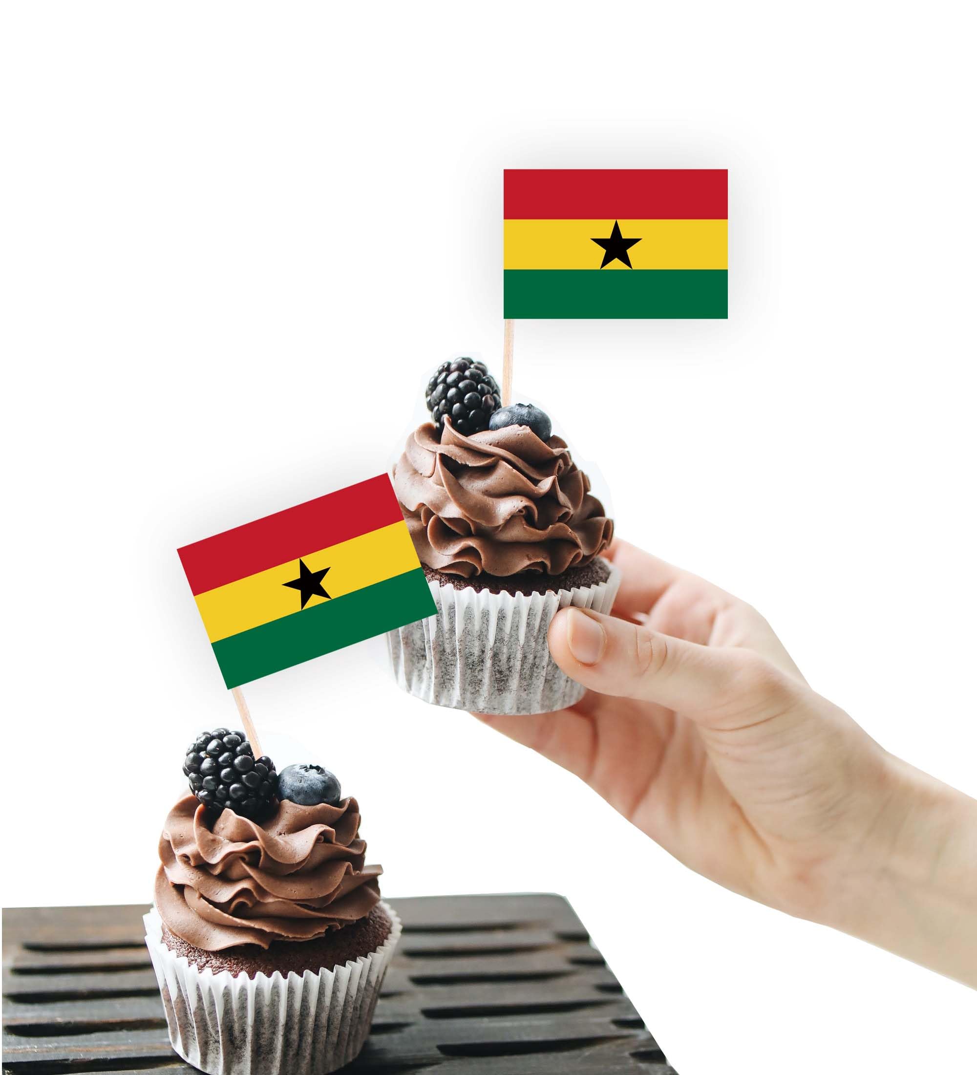 100PCS Ghana Flag Cake Topper,Ghanaian Cupcake Stand For Party Decoration Supplies — image 1