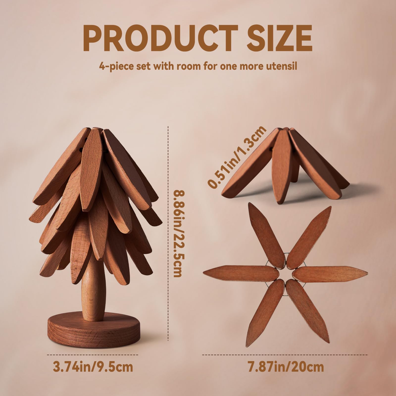 Sottopentola per pentole calde e padelle, sottopentola in legno a forma di albero, sottopentola per pentole calde (4 sottopentola in legno + 1 supporto), tovagliette creative a forma di albero di