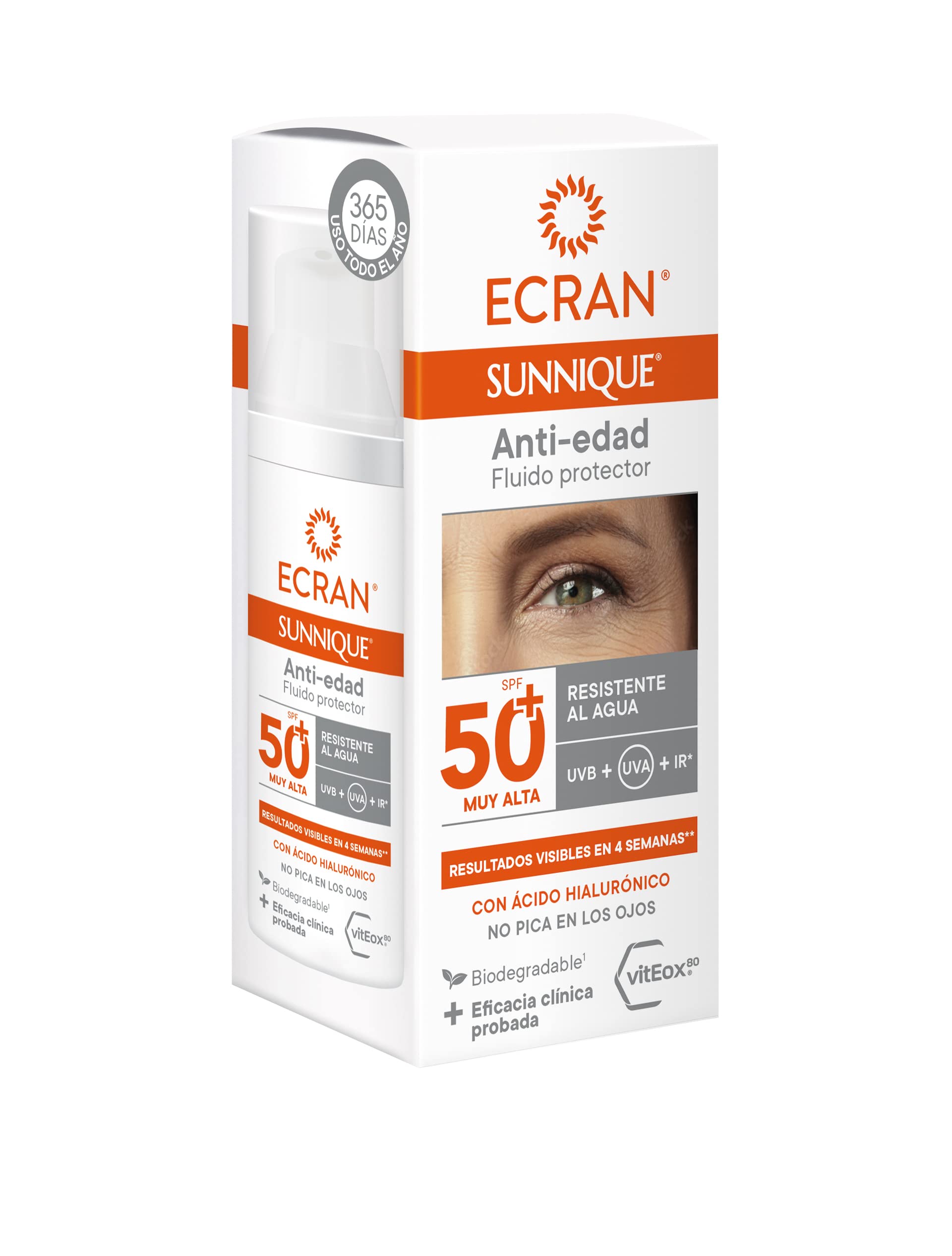 Ecran Sunnique FPS 50+ Solar FPS 50+ z kwasem hialuronowym, ochrona UVB + UVA i IR-A, przeciw zmarszczkom i plamom, formuła z VitEox 80, do twarzy i dekoltu - 50 ml