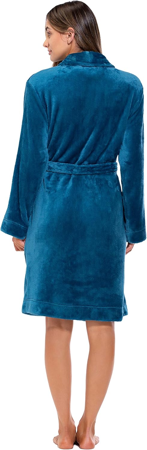 Turquaz Robes For Women, Womens Fleece Shawl Collar Soft Plush Knee Length Spa Robe - Image 6