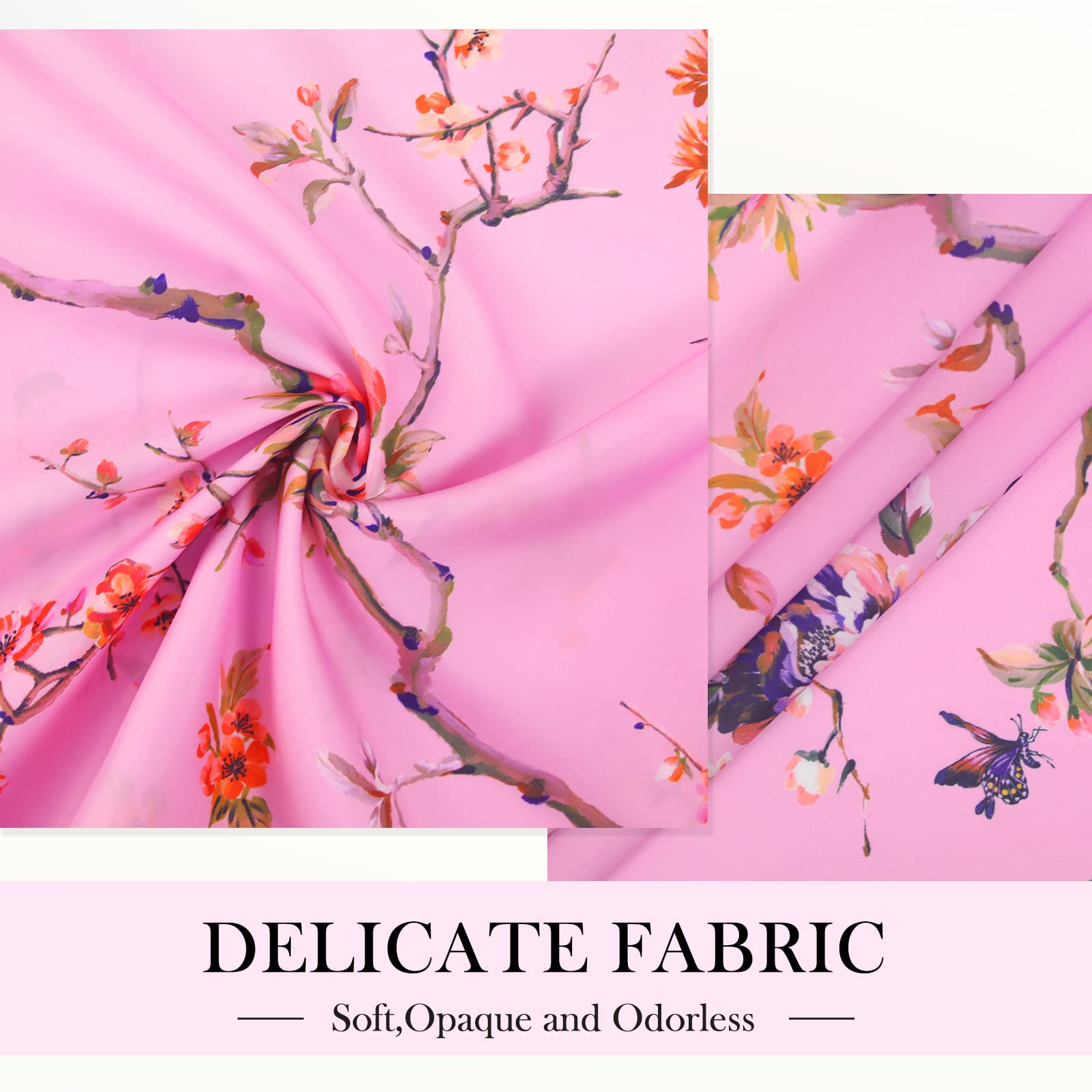 LIVETTY Pink Bird Floral Shower Curtain 180cm × 200cm Mould Proof Butterfly Fabric Bathroom curtain For Women & Men With 12 Hooks Washable Quick-Drying Curtains - Image 3