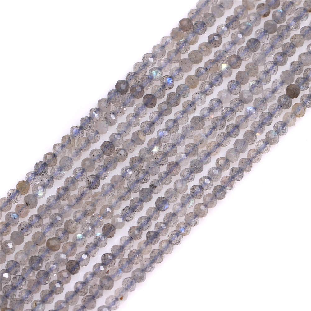 GEM-INSIDE CREATE YOUR OWN FASHION AAA Grade 2mm Grey Labradorite Semi Precious Gemstone Round Faceted Spacer Beads for Jewellery Making 15''