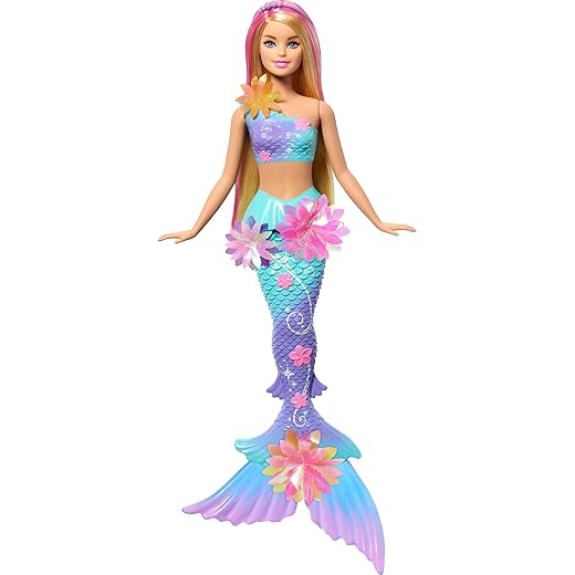 Barbie Mermaid Toy Dolls with Surprise Magic Blooming Flowers Feature, Ombre Tails, Pearl Headband Accessory & Long Blonde Hair with Pink Highlights