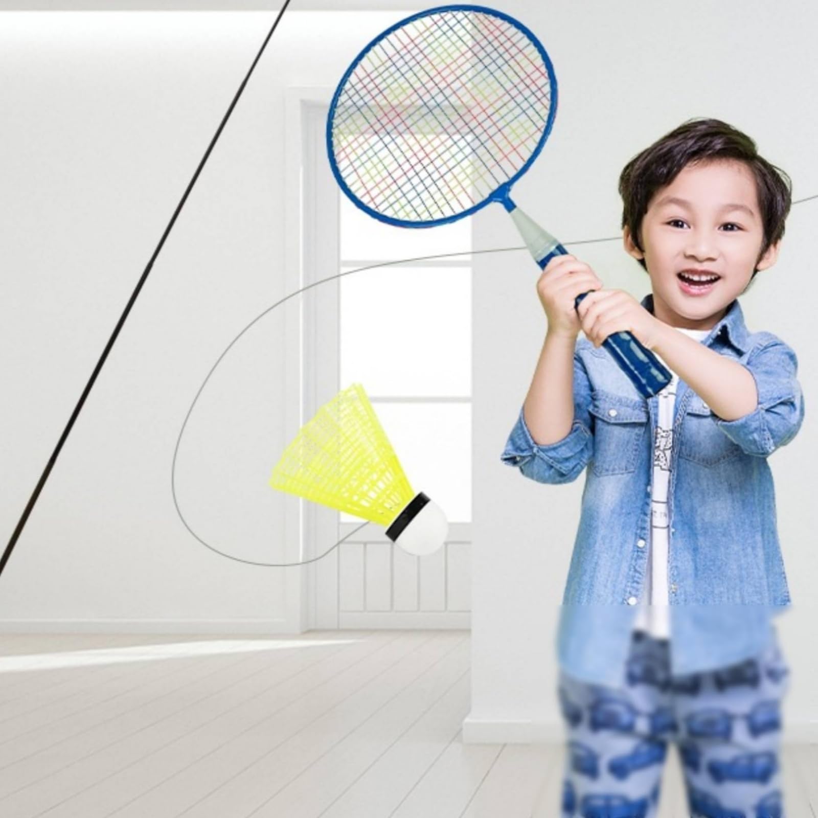 Baoblaze Bambini Badminton Set Sospeso per Volano Allenamento Continuo con Cavi Ganci E Sacca Montaggio a Soffitto Materiale Plastica Nylon Adatto per Pratica