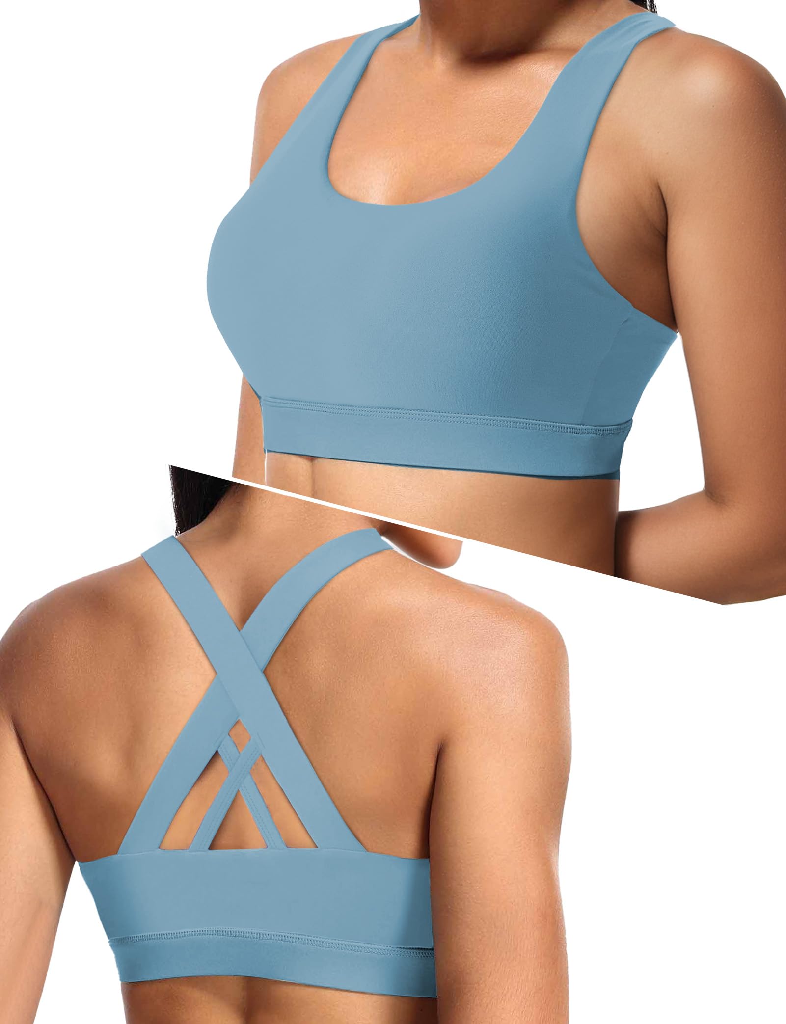 BuautySports Bras for Women X Back High Supports Blue