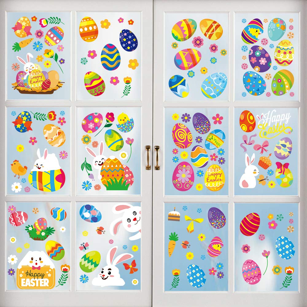 97PCS Window Clings for Kids 9 Sheets, Egg Bunny Decals, Window Stickers Decor for Home, Office, Kids School Party Decorations Supplies