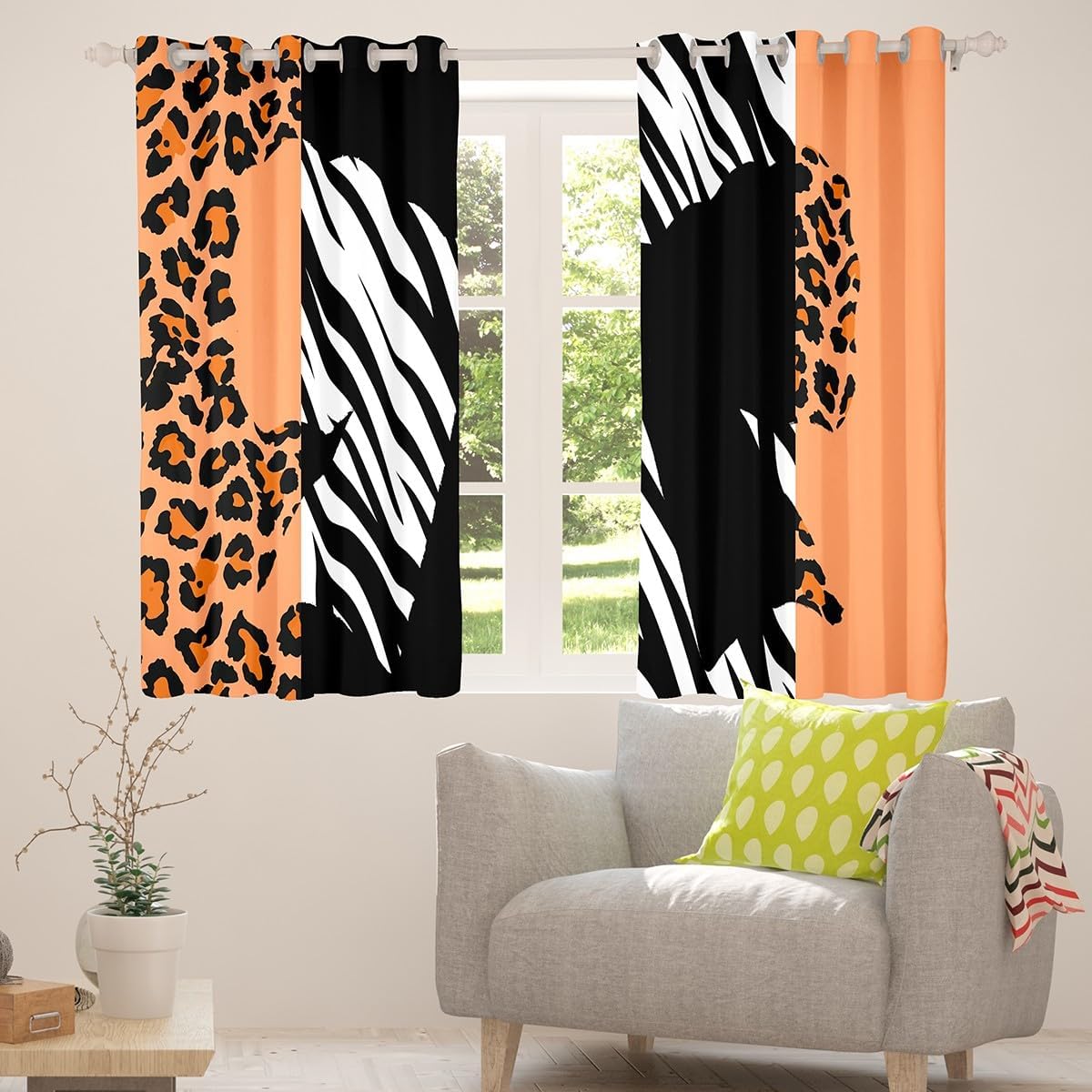 Leopard Bow Curtains 42Wx84L,Cute Bowknot Princess Style Windows Drapes Block 30%-50% Light,Chic Orange Zebra Cheetah Fur Print Stripes Safari Grommet Window Treatment,2 Panels