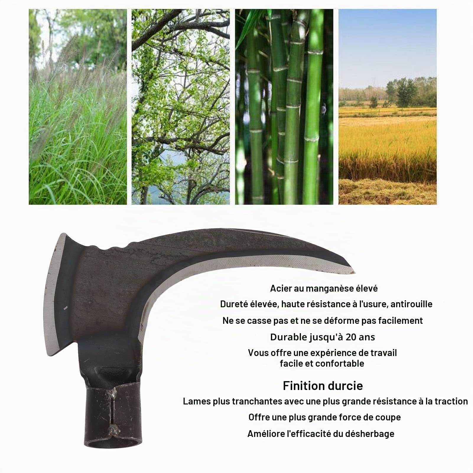 Bewinner Double Faux, Double Faucille en Acier à Haute Teneur en Manganèse, Double Faucille Facile et Confort, Outil de Jardinage Idéal pour la Coupe de L'herbe en Plein Air, la Taille (Tête de coupe