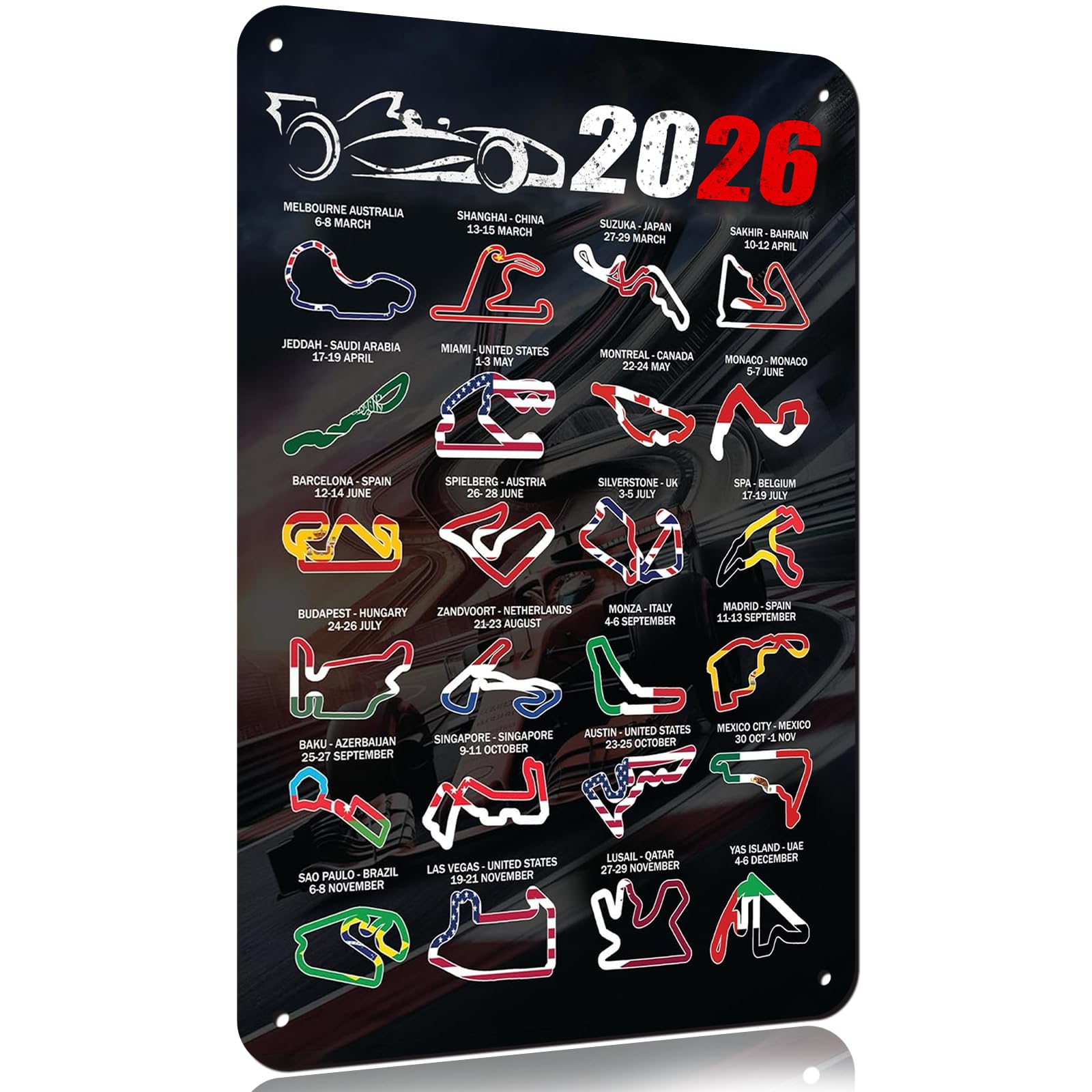 Letrero de metal con aspecto clásico, My F1 Racetrack Posters My F1