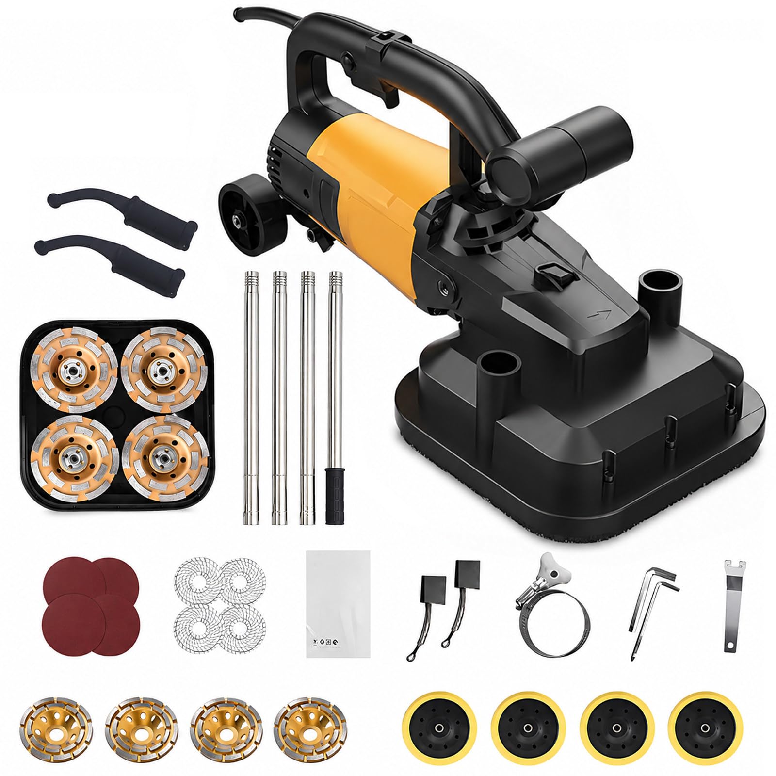 vnmudzeo 4-Head Concrete Floor Grinder,w/5.9 ft Extension Rod,3800W Heavy Duty Diamond Face Polisher,for Garage,Basement,Epoxy Floor Kit1