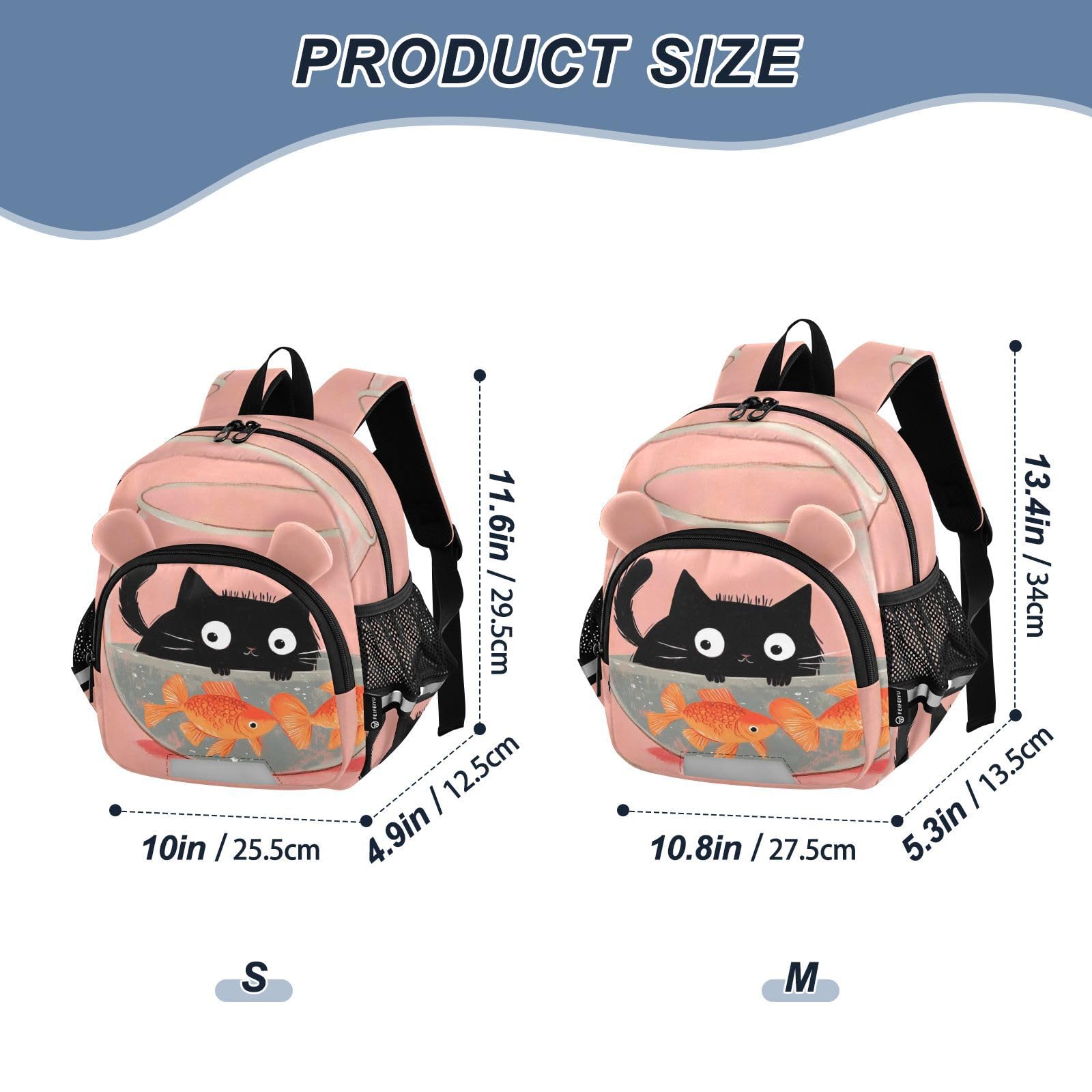 Black Cat Goldfish Toddler Harness Backpack for Boys Girls 3-6 Years Kids Backpack with Anti Lost Safety Leash Baby Harness Bookbag for Walking Travel Preschool