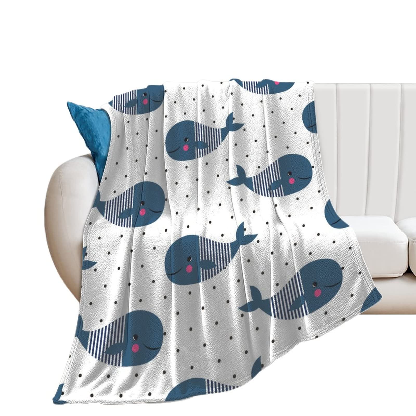 Couverture polaire baleine bleue plaid de lit chaud jeté de canapé