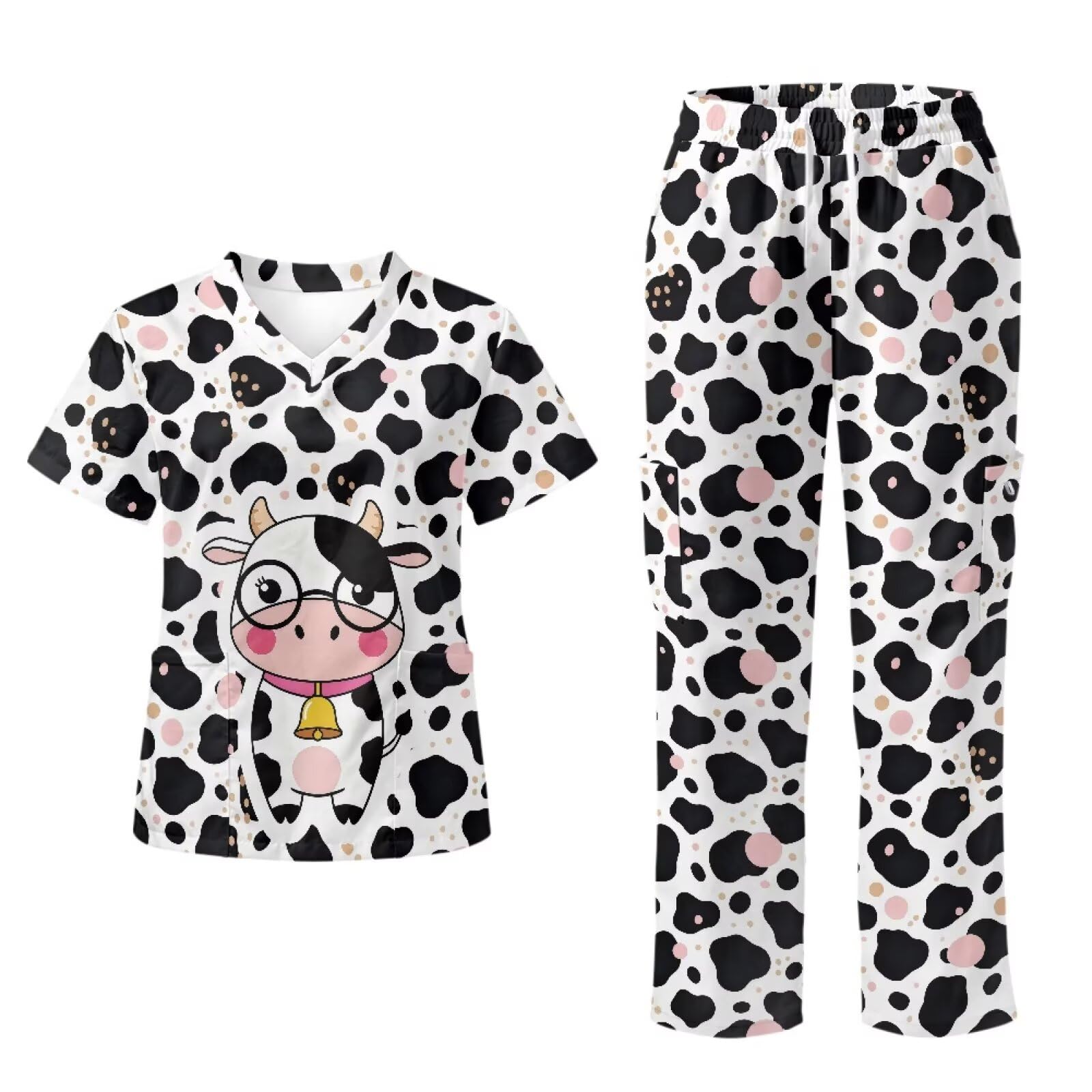 Set scrub carino stampa traspirante scrub top e 6 tasche pantaloni con elastico in vita per veterinari tecnici