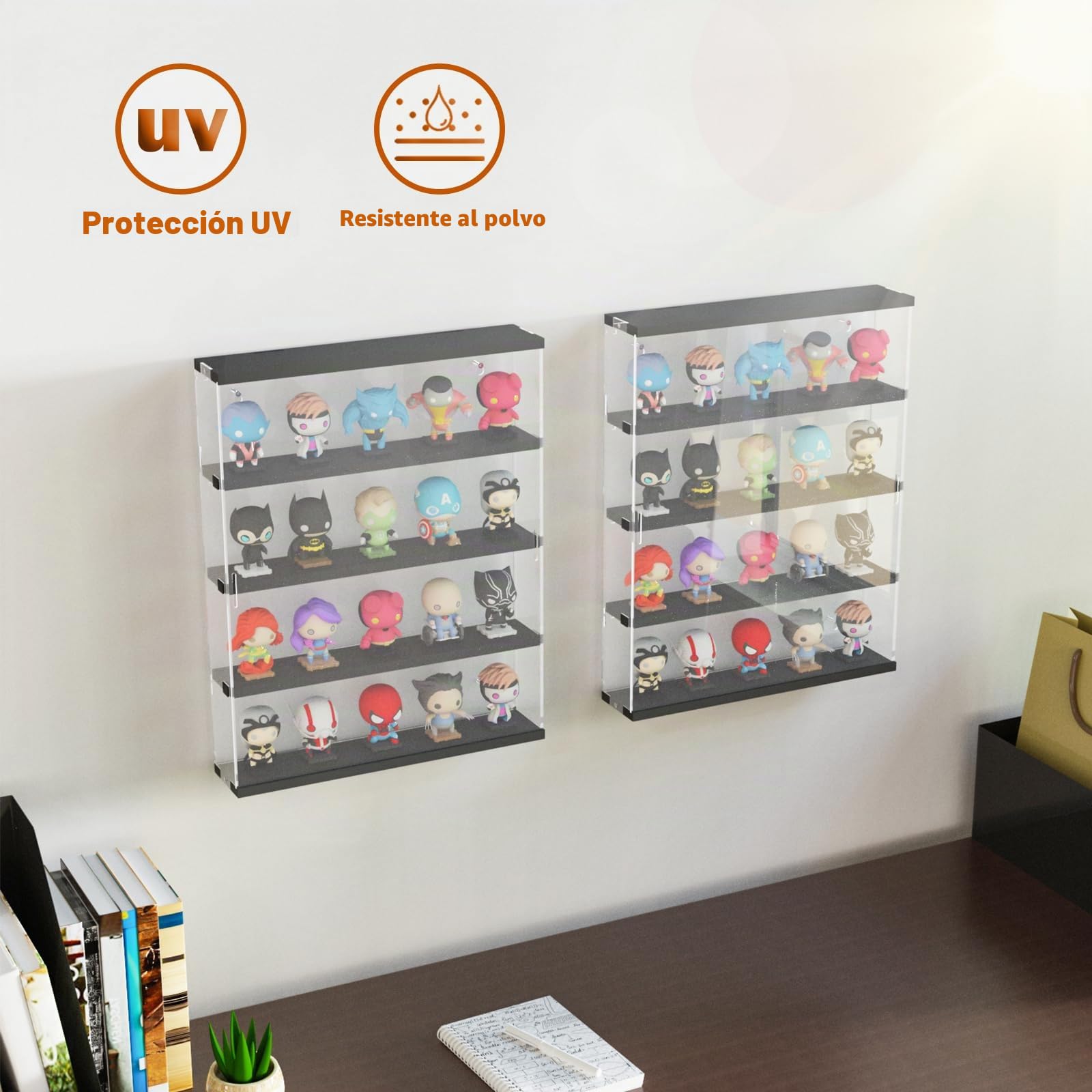 Joody - Escaparate de pared para coleccionar, figura de coche, miniatura, modelo de 4 estantes, vitrina acrílica transparente con puerta deslizante, caja de plexiglás, almacenamiento, negro, 40 x 8,5