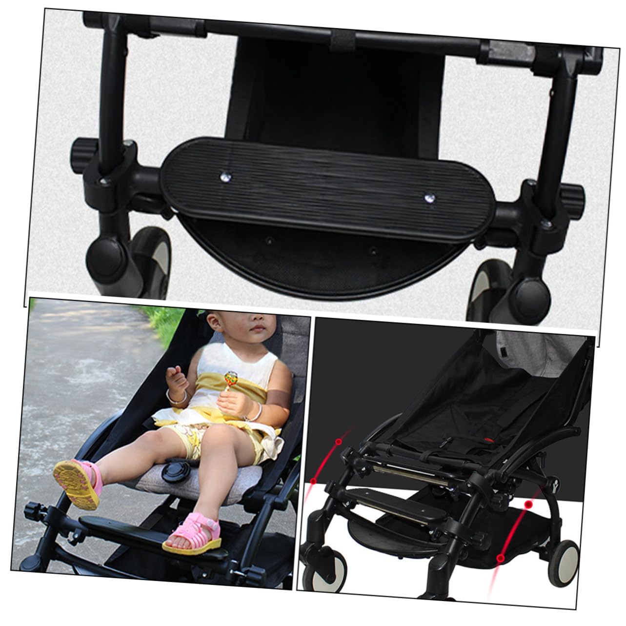 Marchepied D'extension de Poussette Réglable pour Bébé, Support Pieds | Plastique Noir, Surface Lisse, Retrait Facile, Usage Solide, pour Poussettes et Nacelles