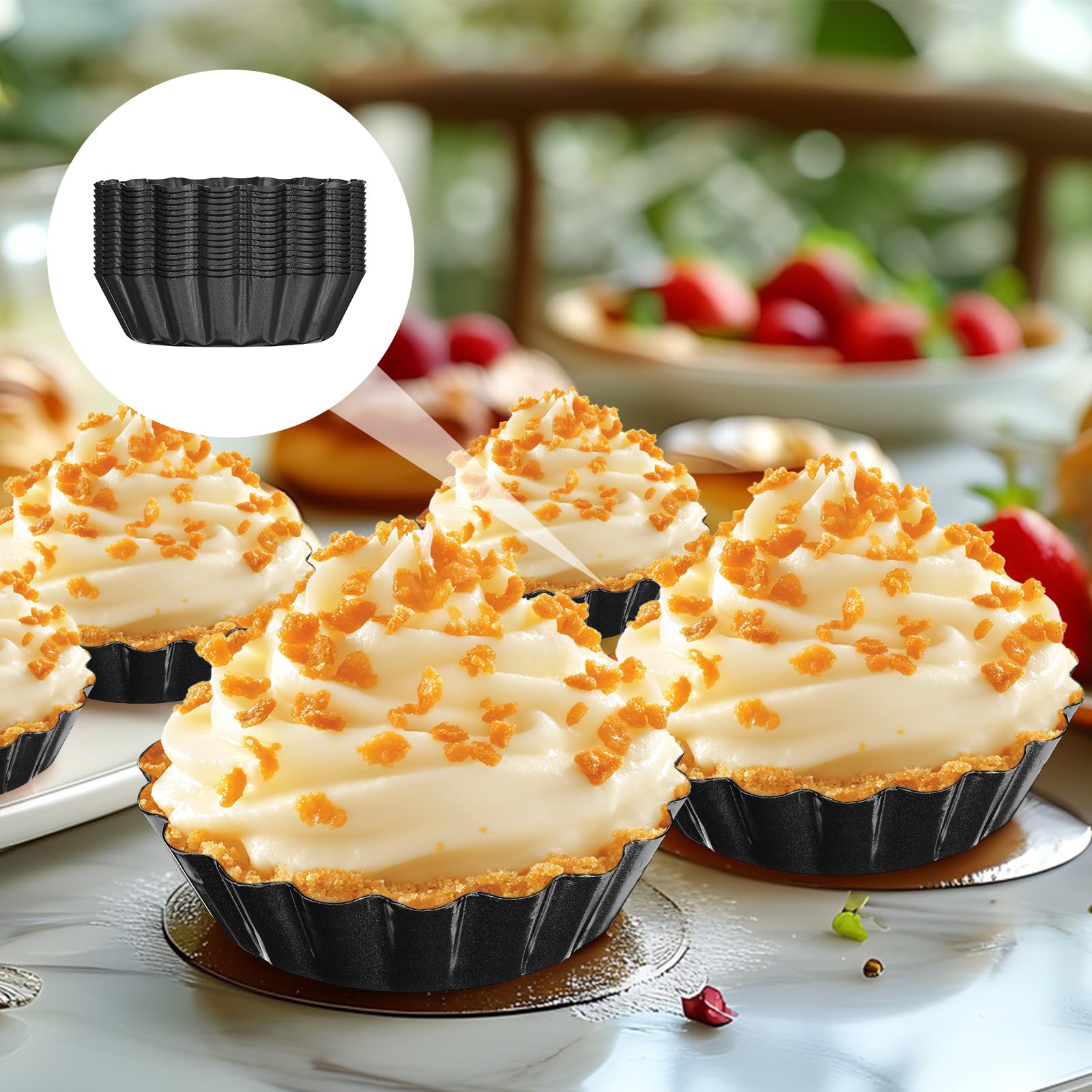 Paquete de 20 mini moldes para tartas, parte inferior extraíble, de 3 pulgadas, redondos, estriados, antiadherentes, para tartaletas, postres