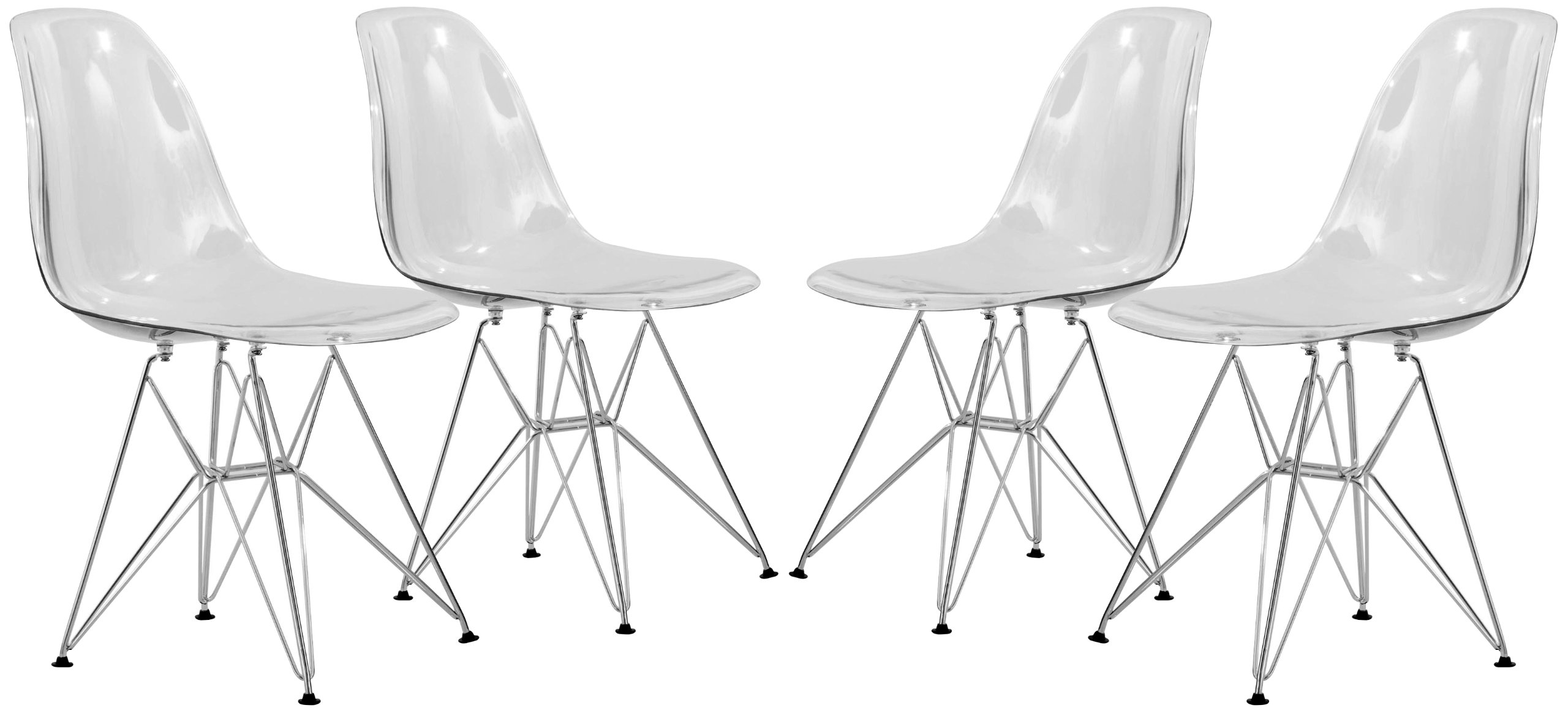 LeisureMod Cresco Acrylic Dining, Modern Chrome Eiffel Base and Curved Back Design, Ergonomic and Lightweight Accent Side Chair for Mid-Century Home,