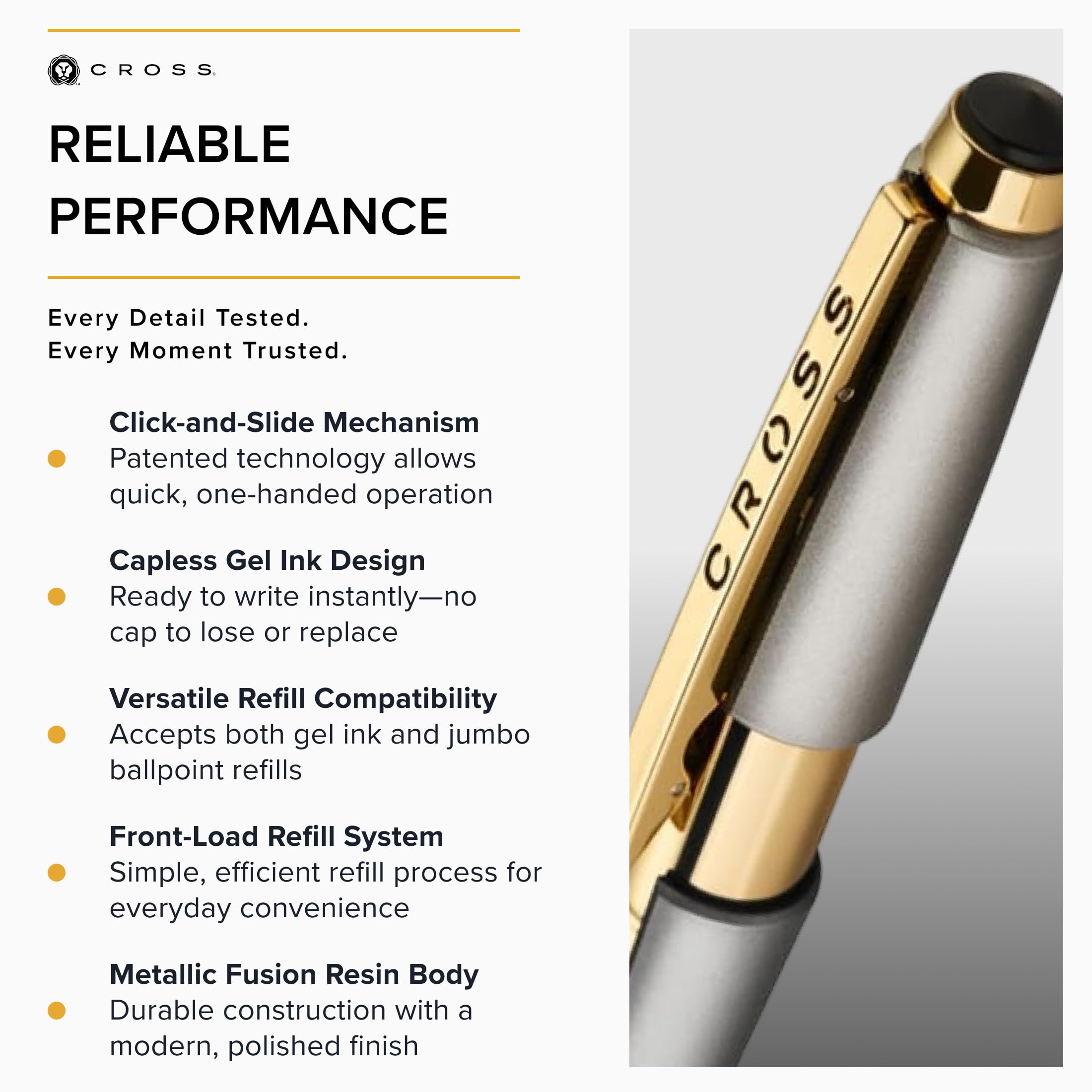 Cross Edge Sonic - Bolígrafo de titanio lacado con PVD Appointments Selectip, tinta negra, accesorio elegante para una escritura suave, diseño deslizante sin tapa y cierre a presión, agarre cómodo