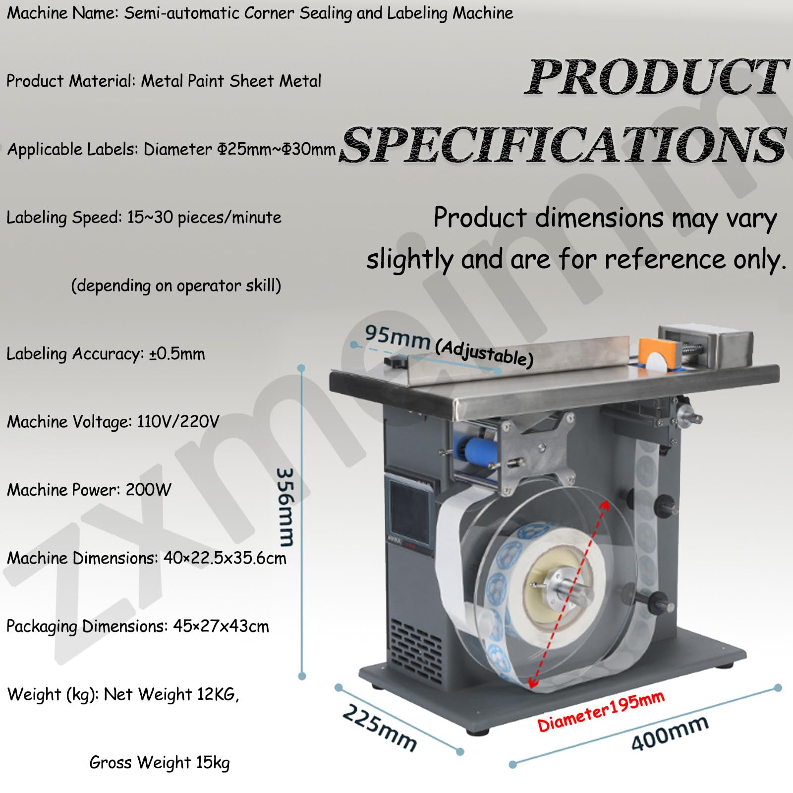 Etichettatrice con centraggio Automatico e PLC. velocità da 15 a 30 Etichette/min.Applicatore angolare a 90° con precisione di ±0,5 mm.Prestazioni affidabili Thediameteris25-30mm