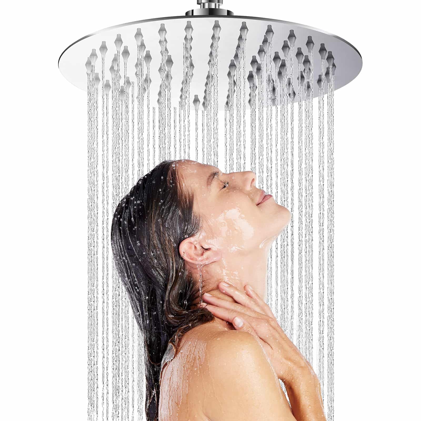 Dyuee Silvery Rain Shower Head 304 Stainless Steel Replacement Rainfall Shower Heads 10'' High Pressure Rainfall Showerhead With Angle Adjustment Silicone Jets For The Ultimate Shower Experience (Round)