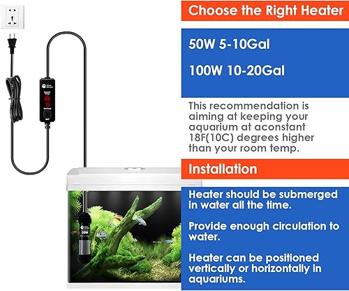 Miniatura 7 de AquaMiracle Calentador de acuario pequeño mejorado de 50 W, calentador de tanque de peces, calentador de tortuga, súper mini calentador de acuario,