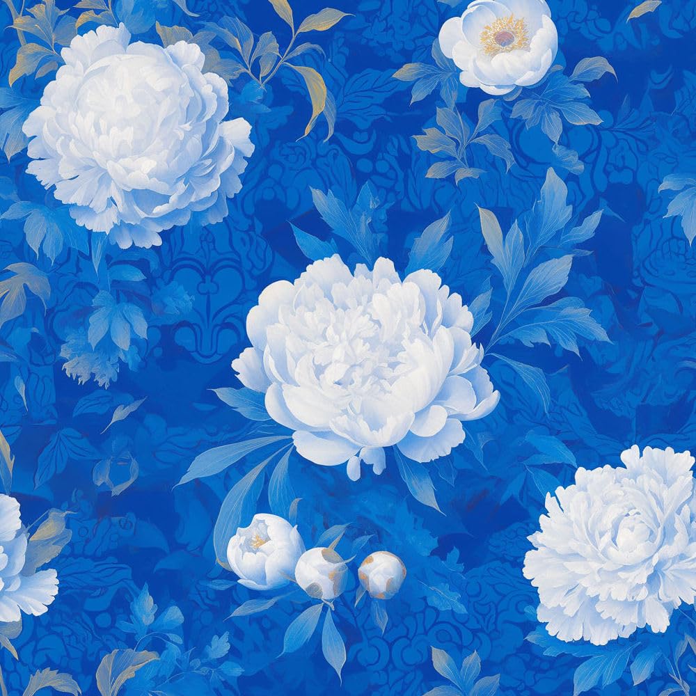 Jiaoqss I Removable Wallpaper Watercolor Floral Stick On Wallpaper Blue White Peony Floral Vinyl Waterproof Decorative Bedroom Wallpaper