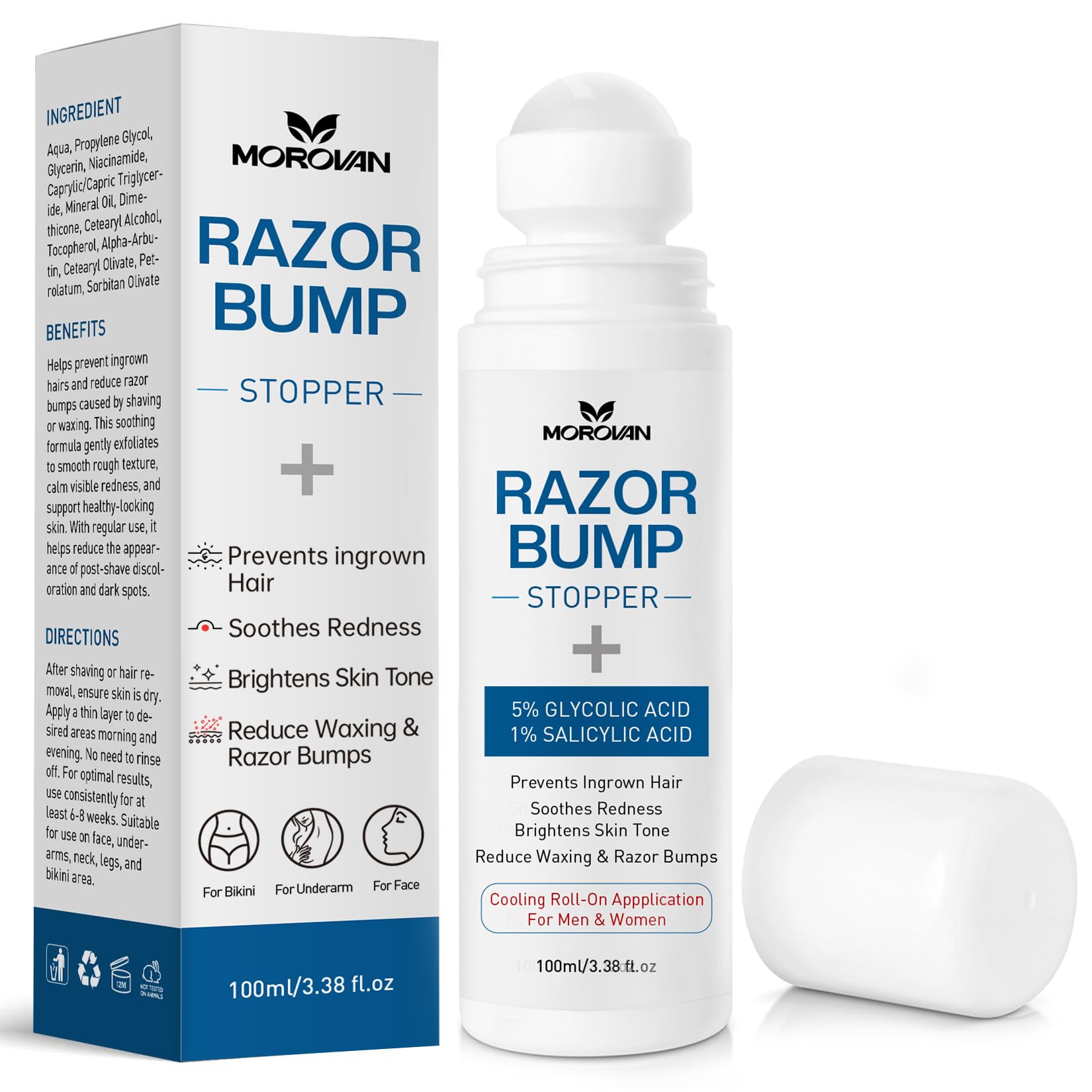 Razor Bumps Ingrown Hair Treatment: 3.38fl.oz Smoothing Solution for Body, Beard & Bikini Area Post Waxing After Shaving Serum for Ingrown Hair & Razor Burn - Women & Men