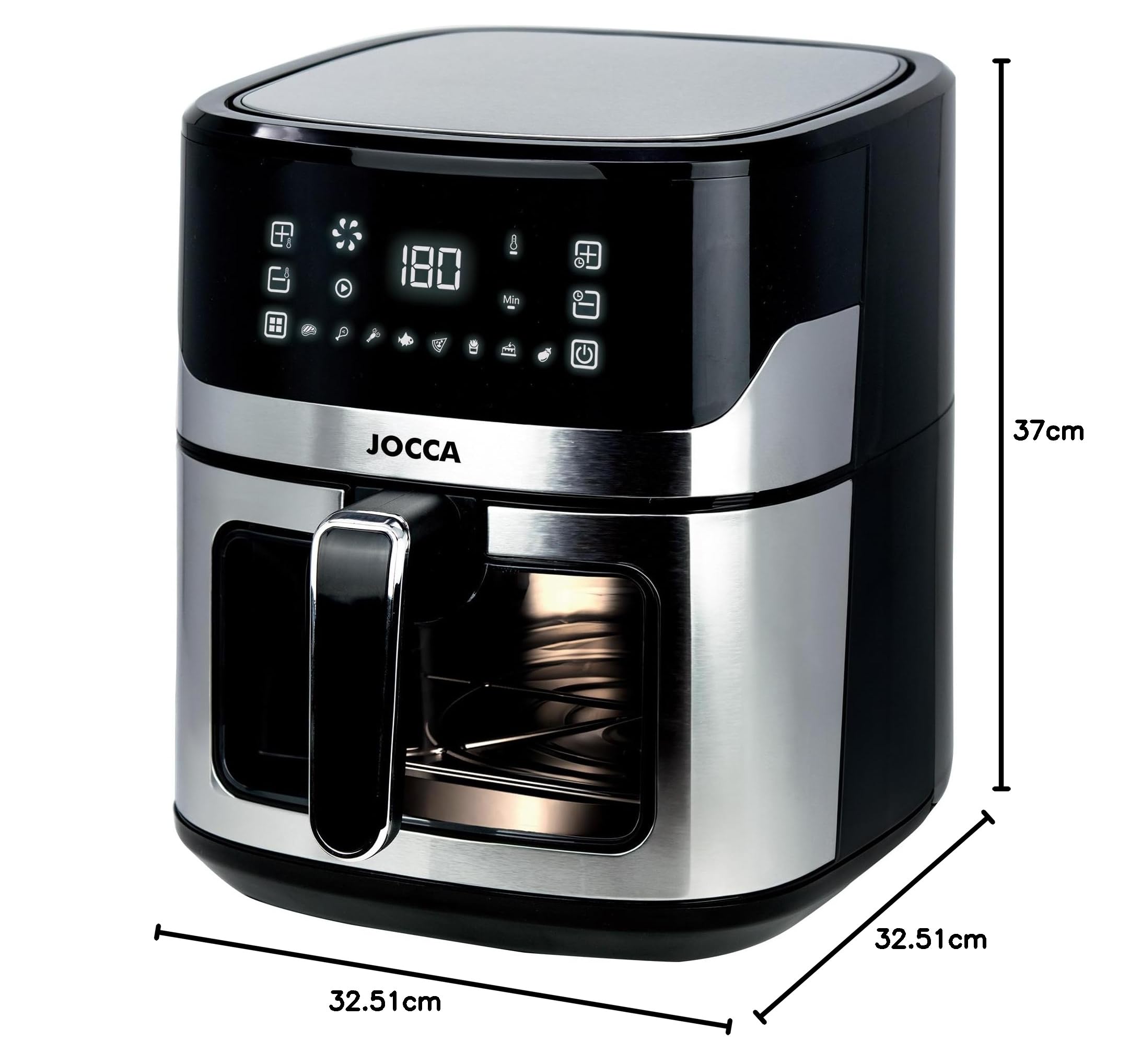 Jocca - Frytkownica na gorące powietrze 3,8L | Frytkownica bezolejowa | Zdrowa kuchnia | 1450W mocy | Ochrona przed przegrzaniem | Uchwyt z zimnym dotykiem (srebrny/czarny 6,5L)
