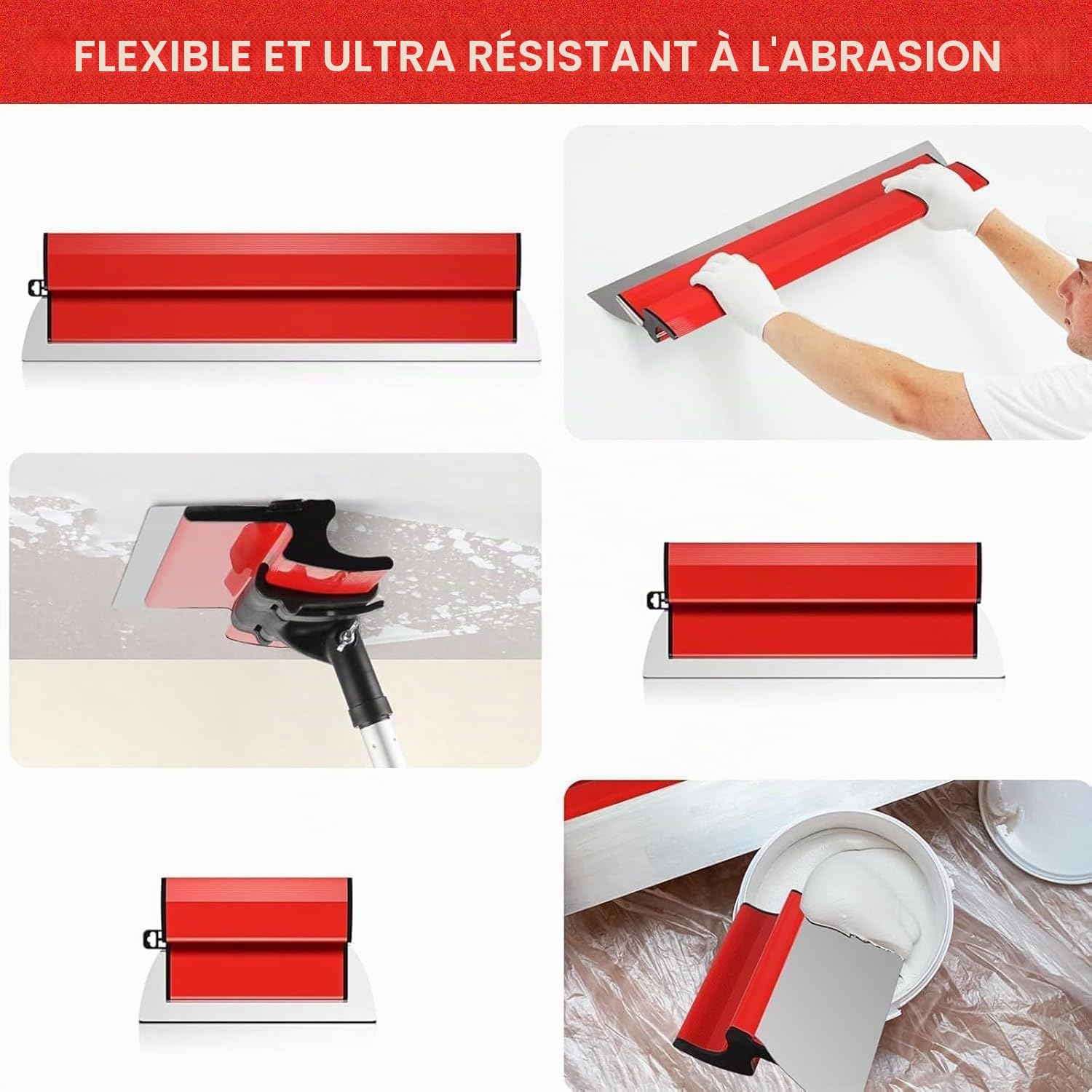 14 PCS Kit de Couteau à Enduire Professionnel, 25/40/60/80 cm Lames en Acier Inoxydable 0,35 et 0,5 mm, Perche Télescopique 1,28 m et Mallette pour Plaquiste, Kit de Lissage pour Cloisons Sèches