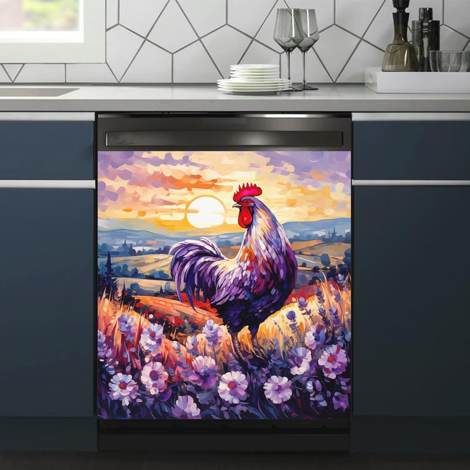 Farmhouse Rooster Decorative Dishwasher Cover Vinyl Decal for Kitchen Decor