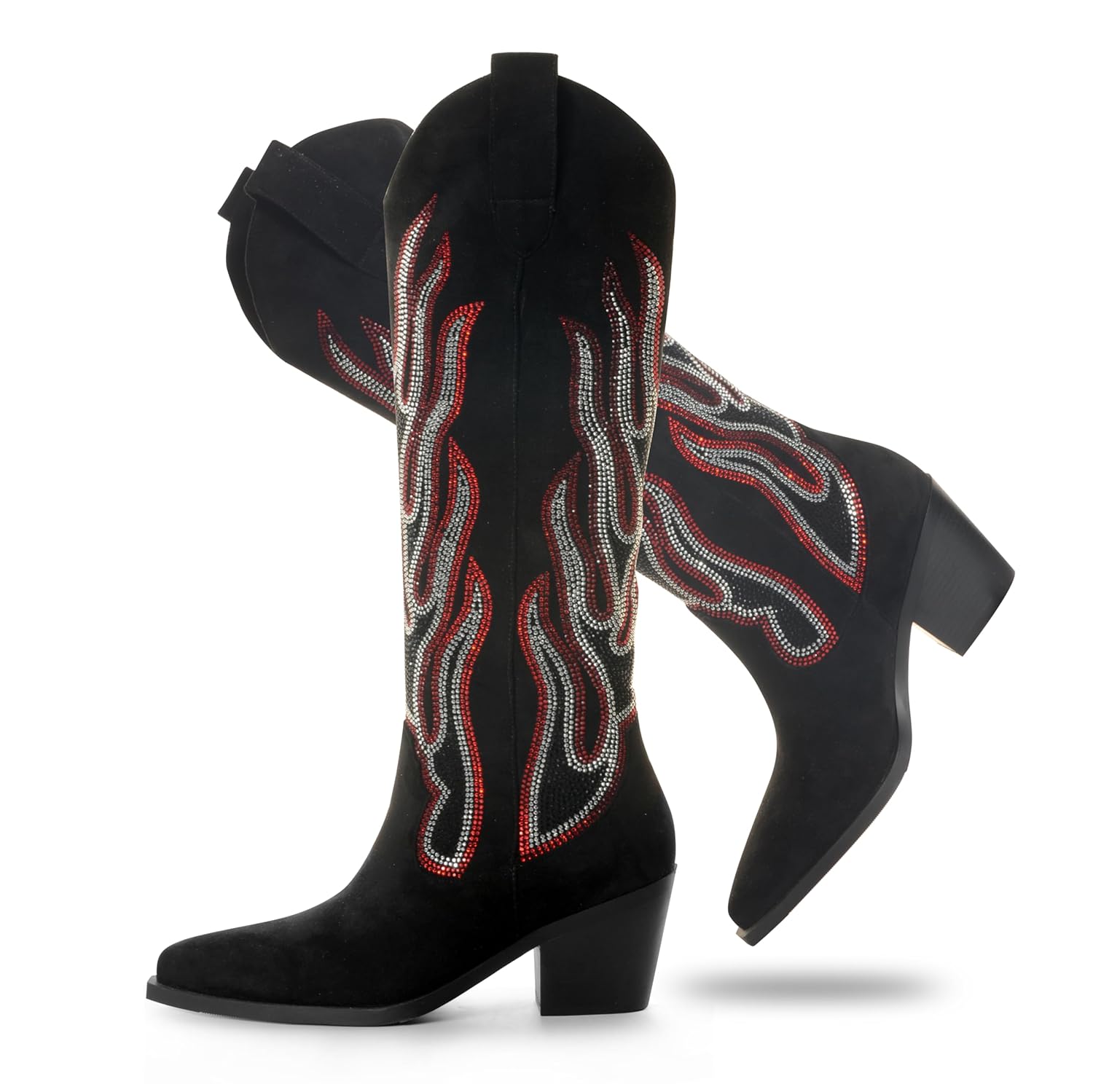 Womens Knee High Boots for Women Cowboy Cowgirl Boots Western Boots Chunky Block Heel Pointed Toes Pull on