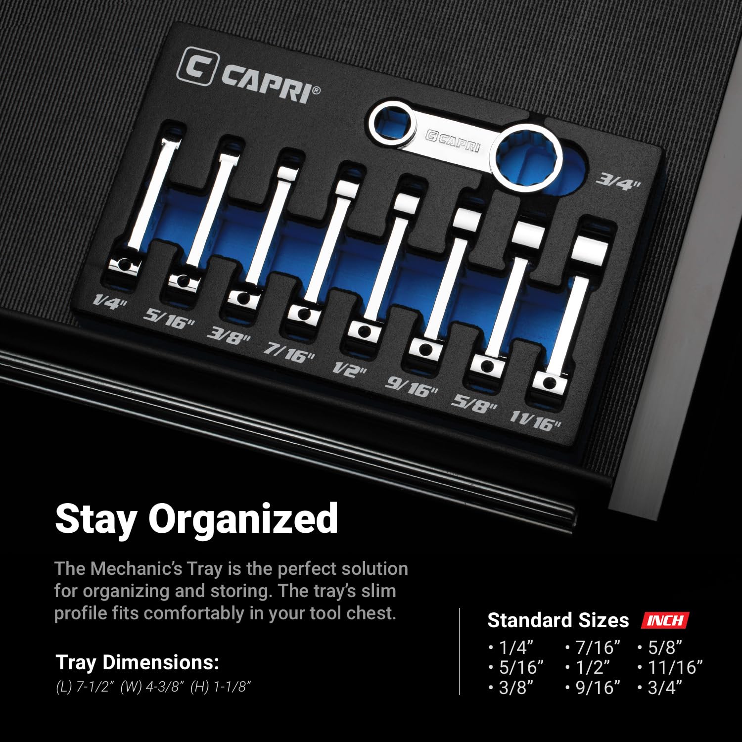 Capri Tools Zestaw adapterów momentu obrotowego 1 cm, 12-punktowa końcówka skrzynki, 1/4 do 1,9 cm, SAE, 9-częściowy z tacą mechaniczną