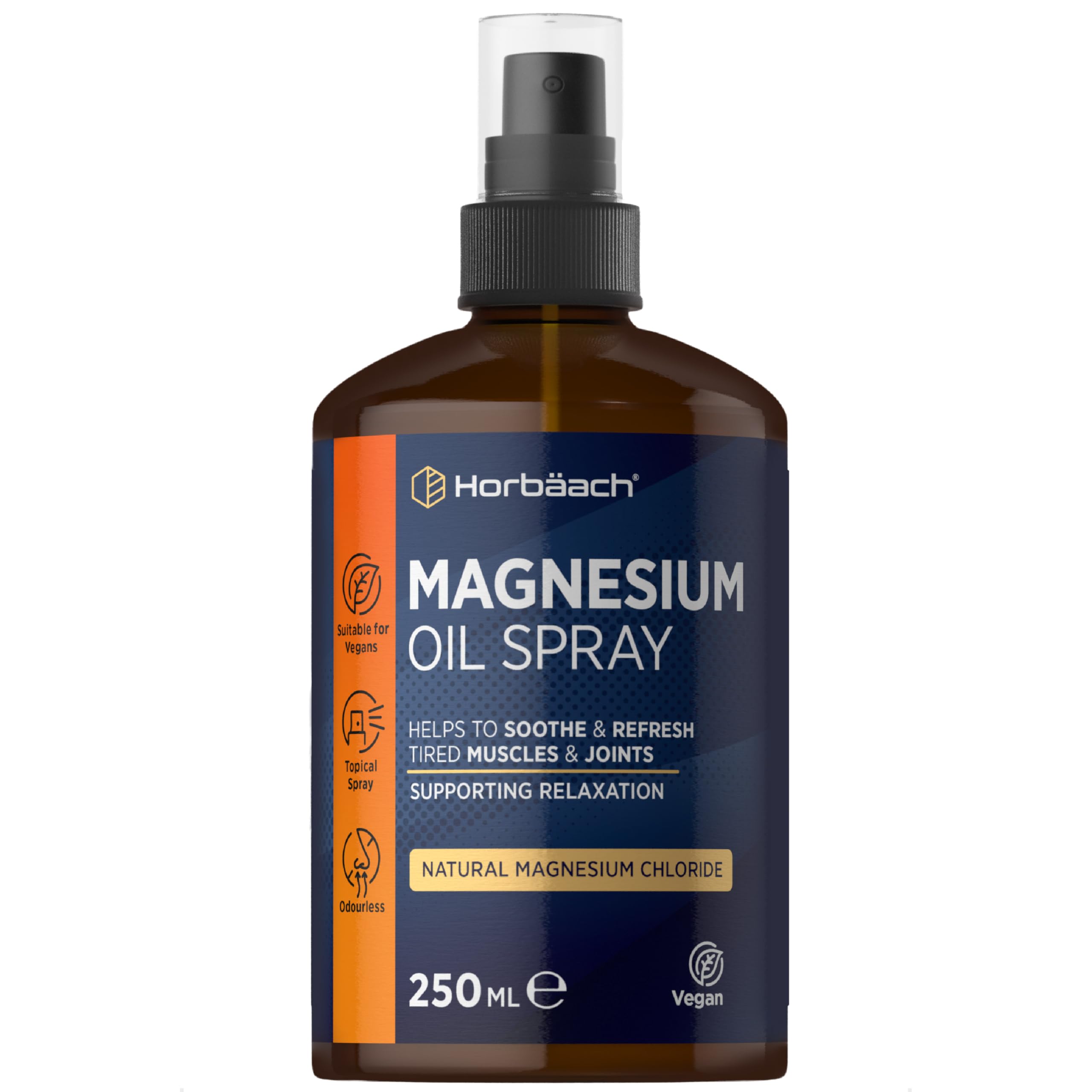 Magnesium Oil Spray Restless Legs, Muscle Pain, Sleep | 250ml XL Size | 100% Pure Magnesium Chloride | High Absorption Vegan Spray | Horbaach