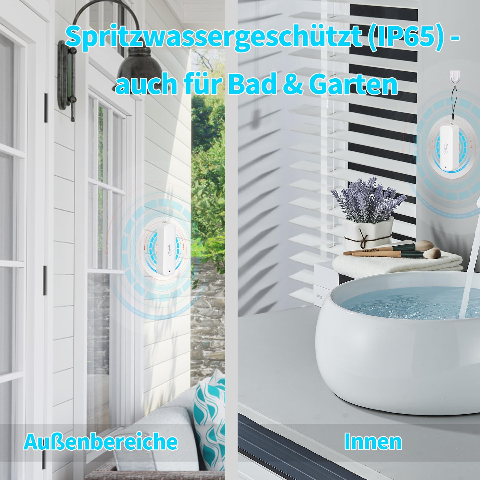WLAN Thermometer Hygrometer mit App, 150m Reichweite für Innen Außen, Tuya Smart Life kompatibel für Gewächshaus Weinkeller, 3 Sensoren + Basisstation