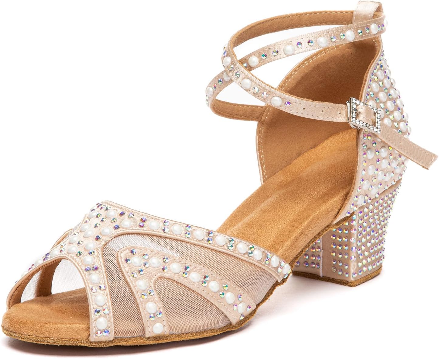 HIPPOSEUS Women's Rhinestone Ballroom Dance Shoes Low Heel Latin Salsa Practice Dancing Shoes