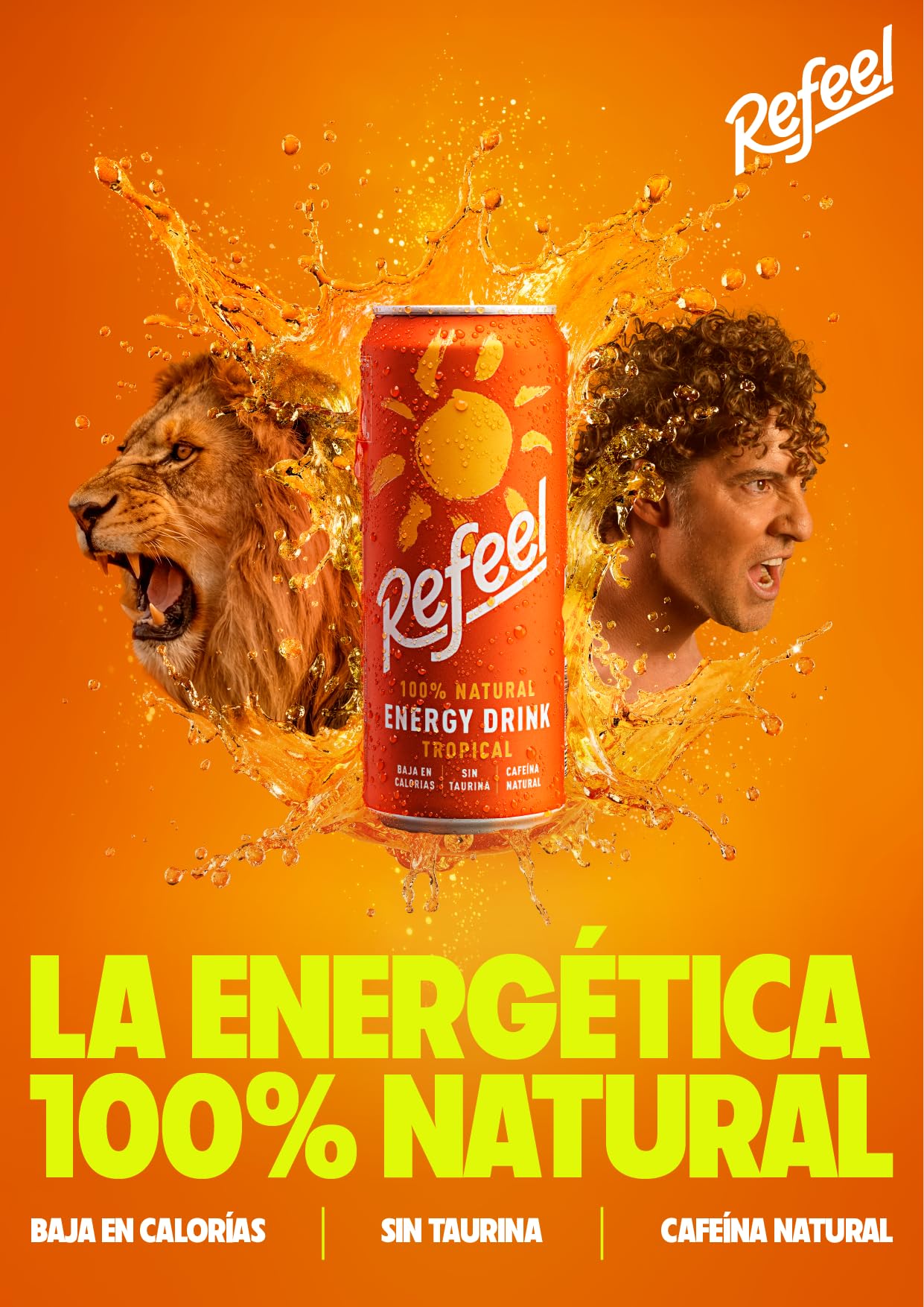 Refeel Bebida Energética Natural con Cafeína Vegetal, Mango y Piña, Baja en Calorías – Pack 24 Latas 33cl