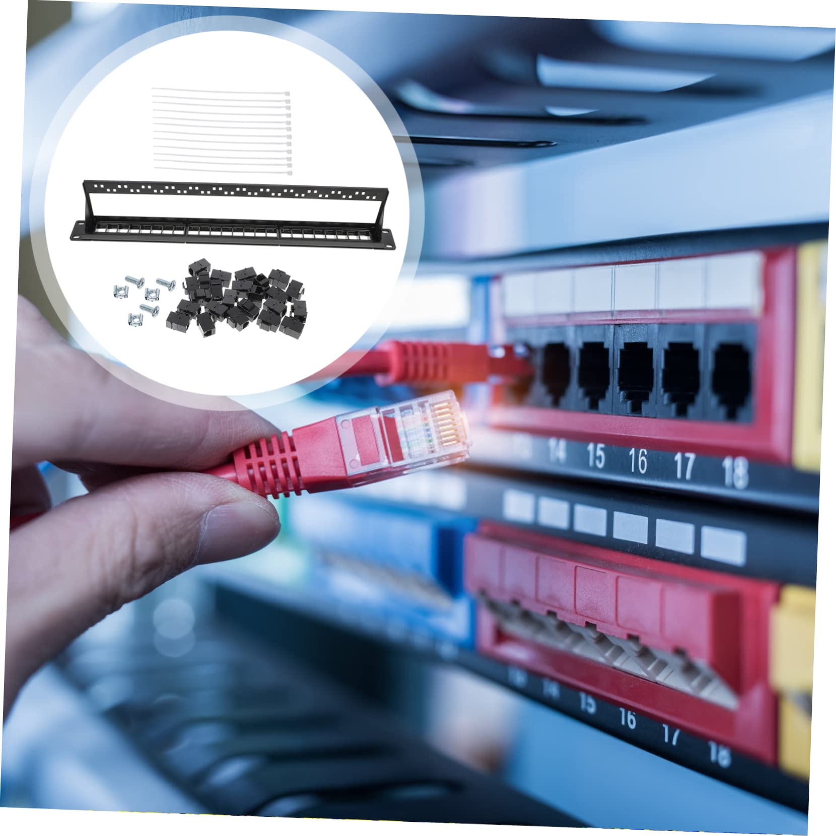 Panneau de Brassage Réseau Cat5e 24 Ports Noir en Plastique | Contacts Plaqués Or, Clamping Ferme et Fiable, pour Machine Room et Quartier